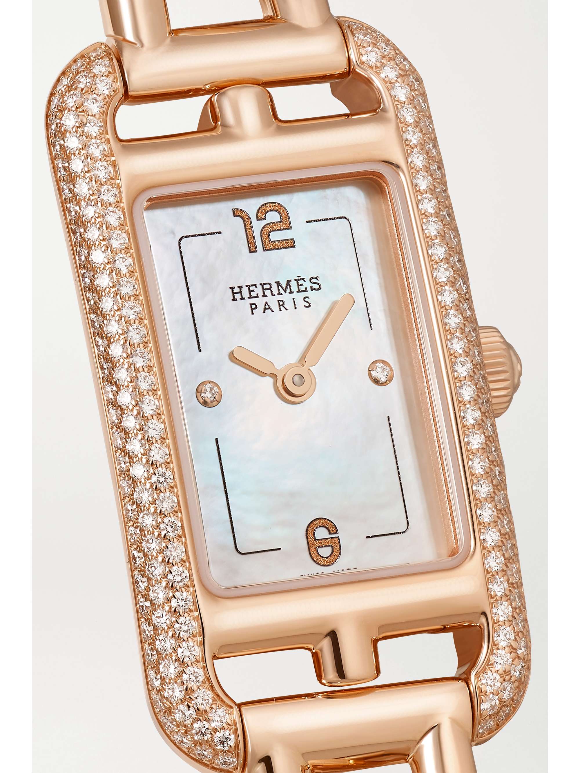 HERMÈS TIMEPIECES Nantucket 29mm small 18-karat rose gold, diamond and mother-of-pearl watch