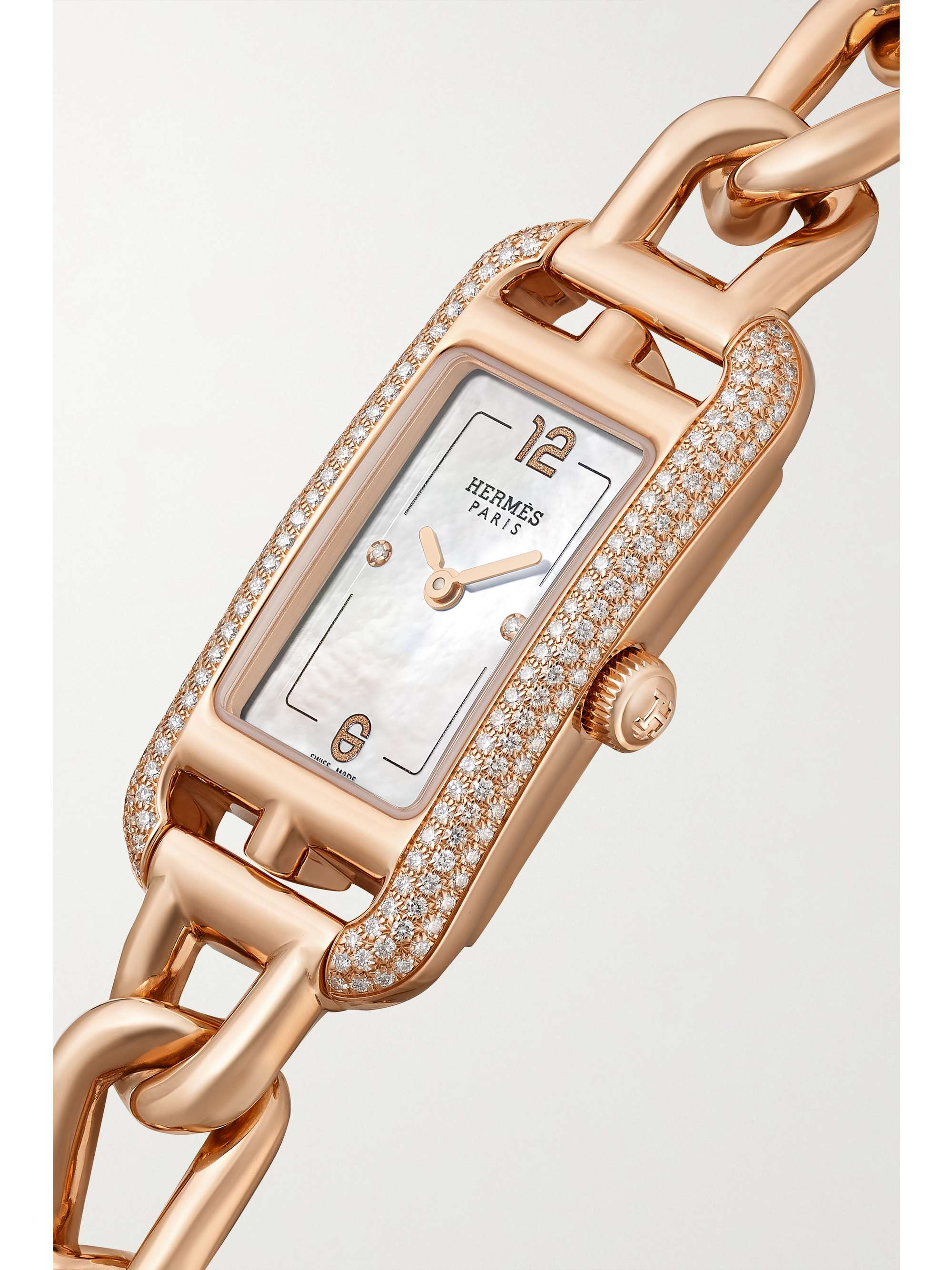 HERMÈS TIMEPIECES Nantucket 29mm small 18-karat rose gold, diamond and mother-of-pearl watch