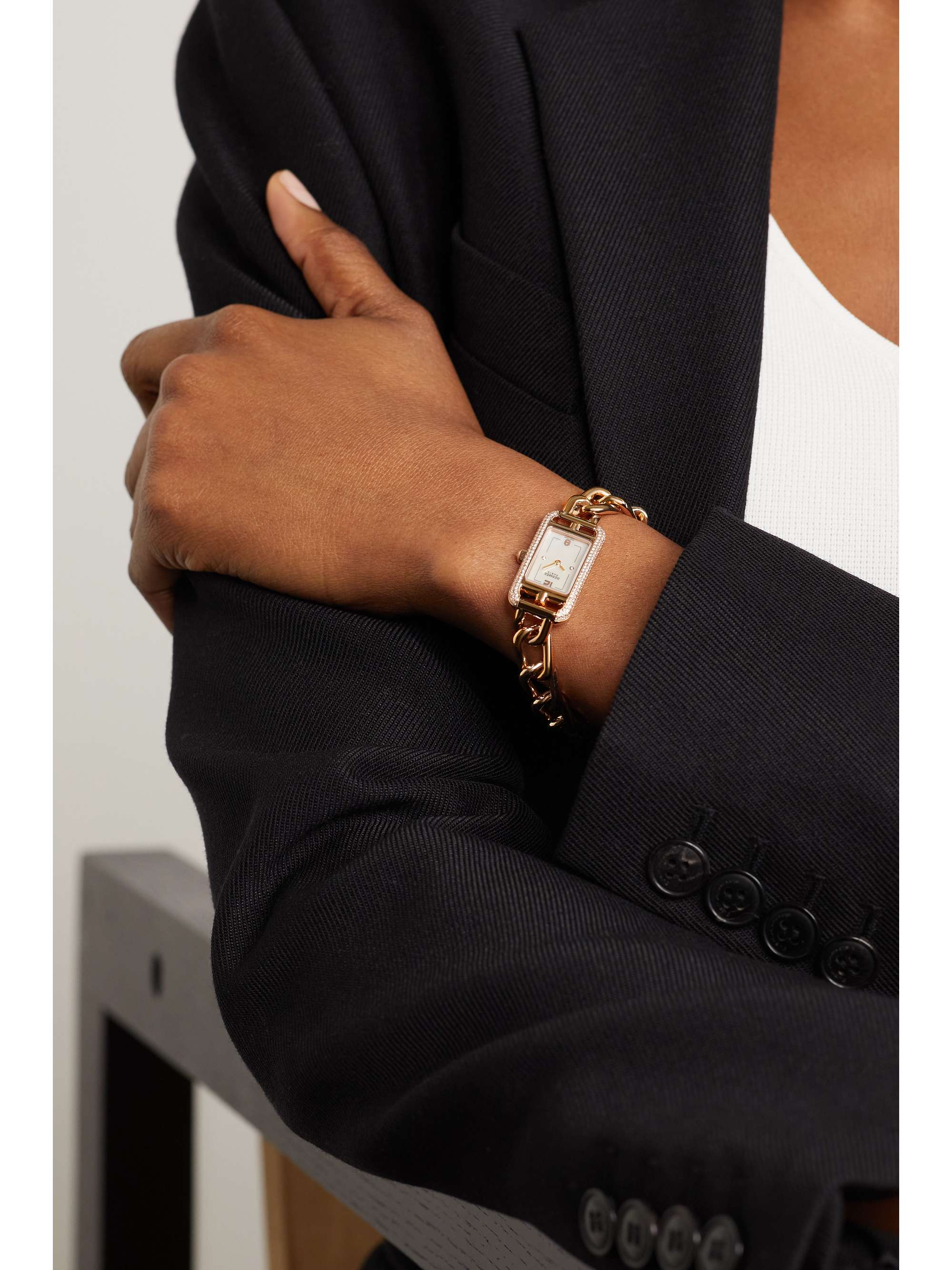 HERMÈS TIMEPIECES Nantucket 29mm small 18-karat rose gold, diamond and mother-of-pearl watch