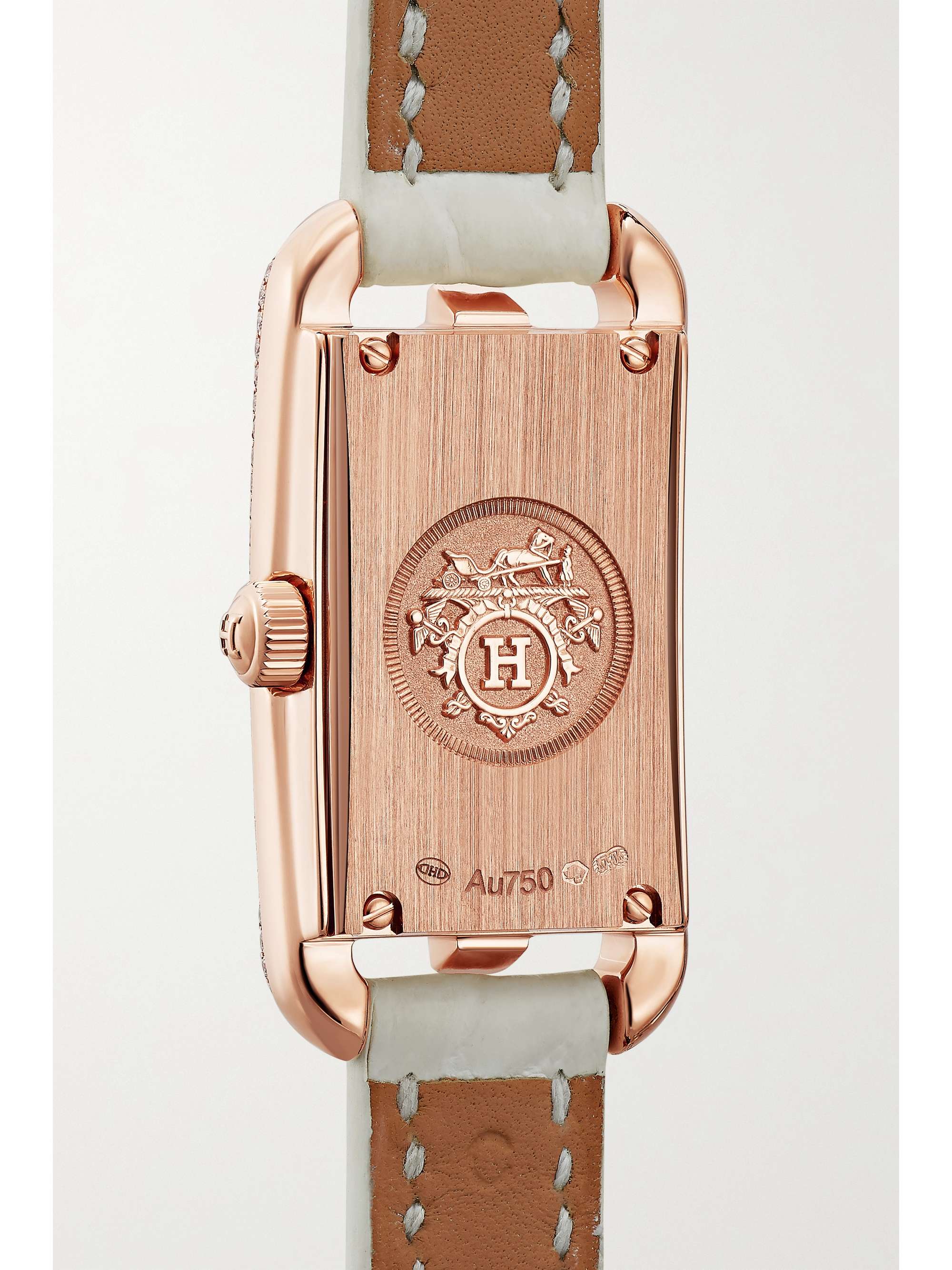 HERMÈS TIMEPIECES Nantucket 29mm small 18-karat rose gold, alligator, mother-of-pearl and diamond watch