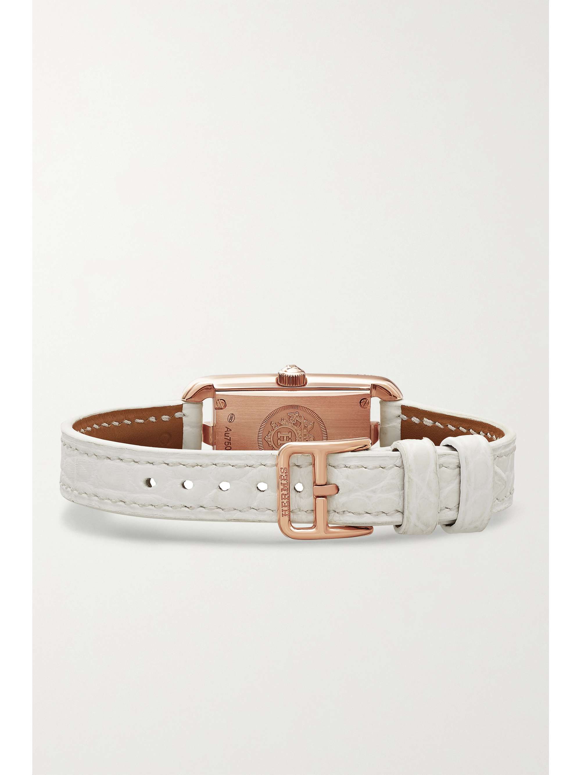 HERMÈS TIMEPIECES Nantucket 29mm small 18-karat rose gold, alligator, mother-of-pearl and diamond watch