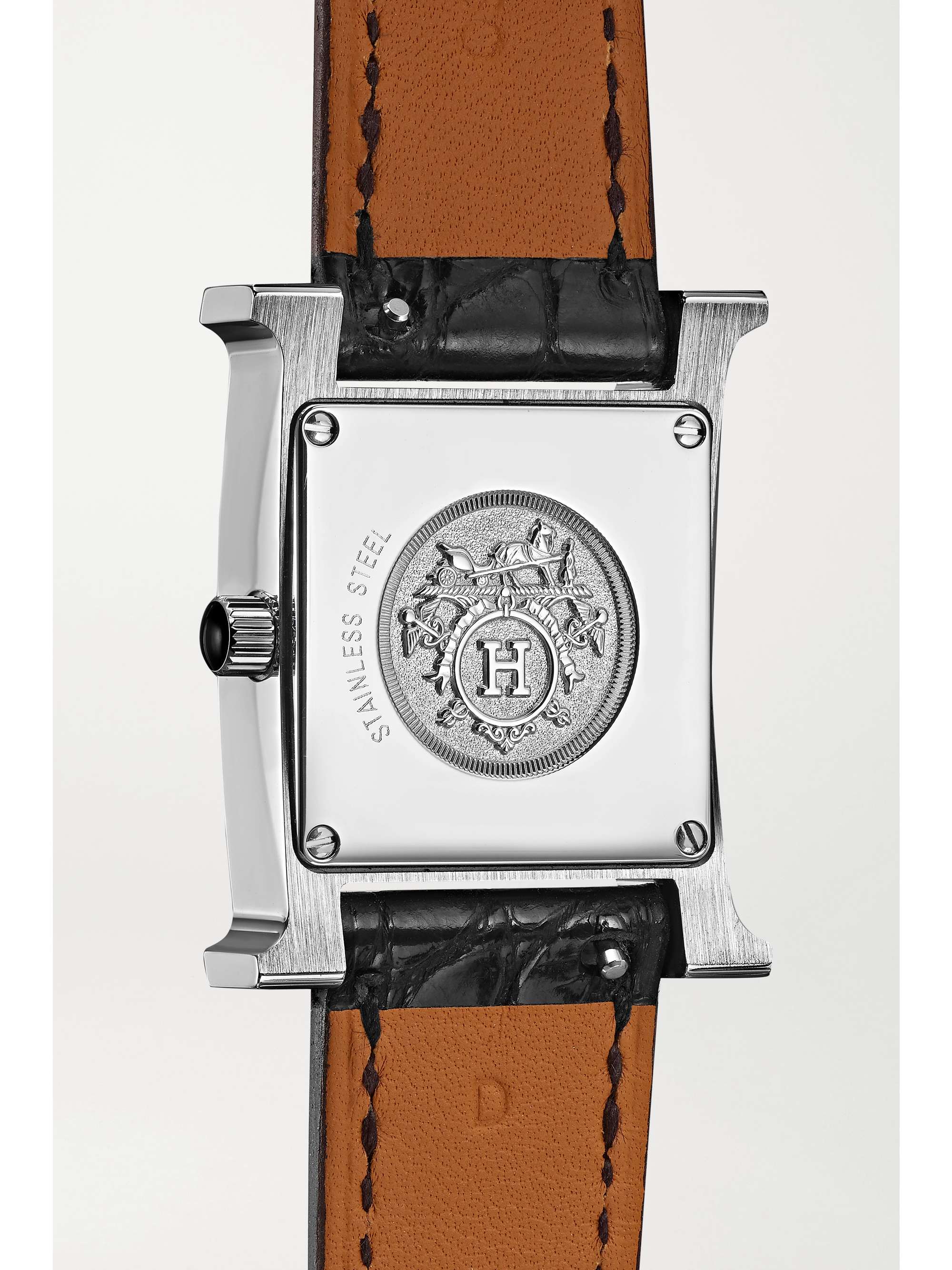 HERMÈS TIMEPIECES Heure H Au Carré 21mm small stainless steel, lacquer, alligator and diamond watch