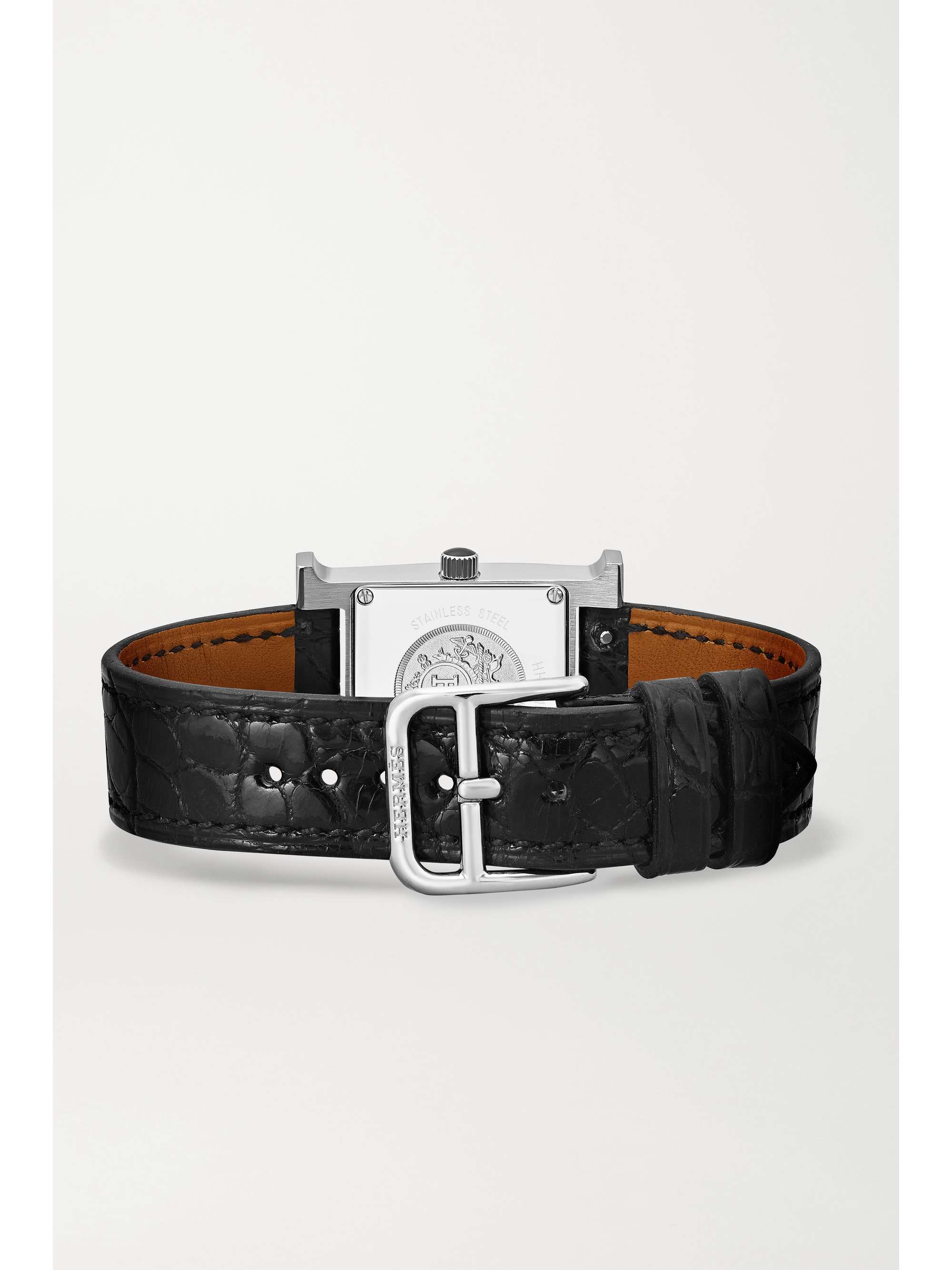 HERMÈS TIMEPIECES Heure H Au Carré 21mm small stainless steel, lacquer, alligator and diamond watch
