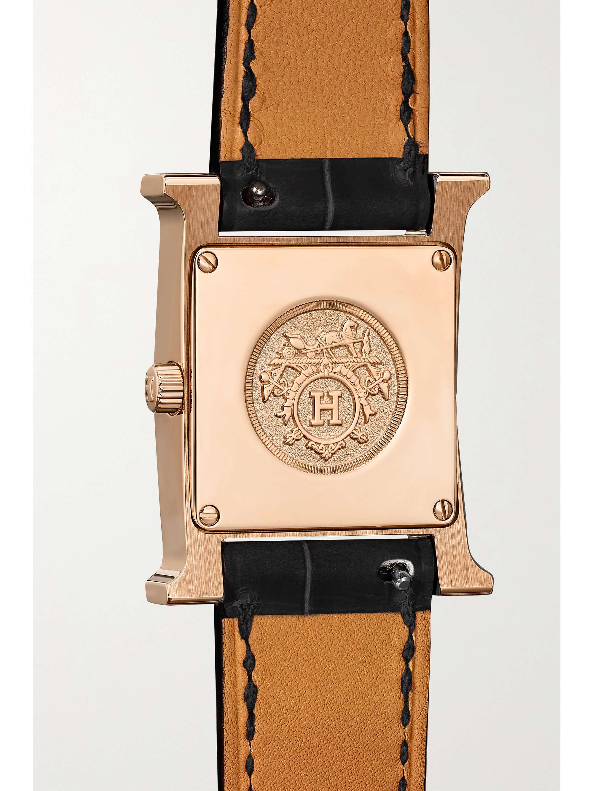 HERMÈS TIMEPIECES Heure H 25mm small 18-karat rose gold, alligator, mother-of-pearl and diamond watch