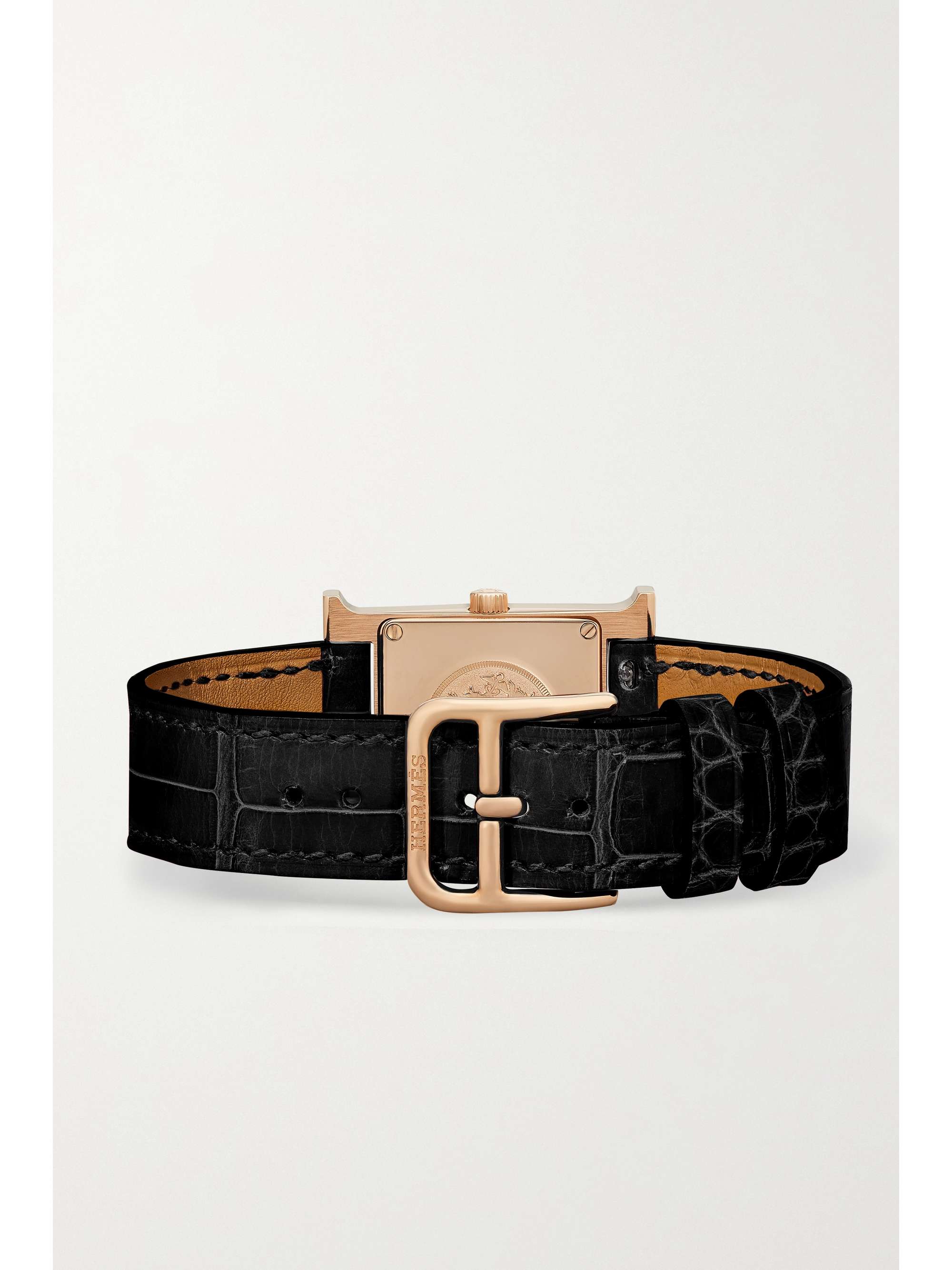 HERMÈS TIMEPIECES Heure H 25mm small 18-karat rose gold, alligator, mother-of-pearl and diamond watch