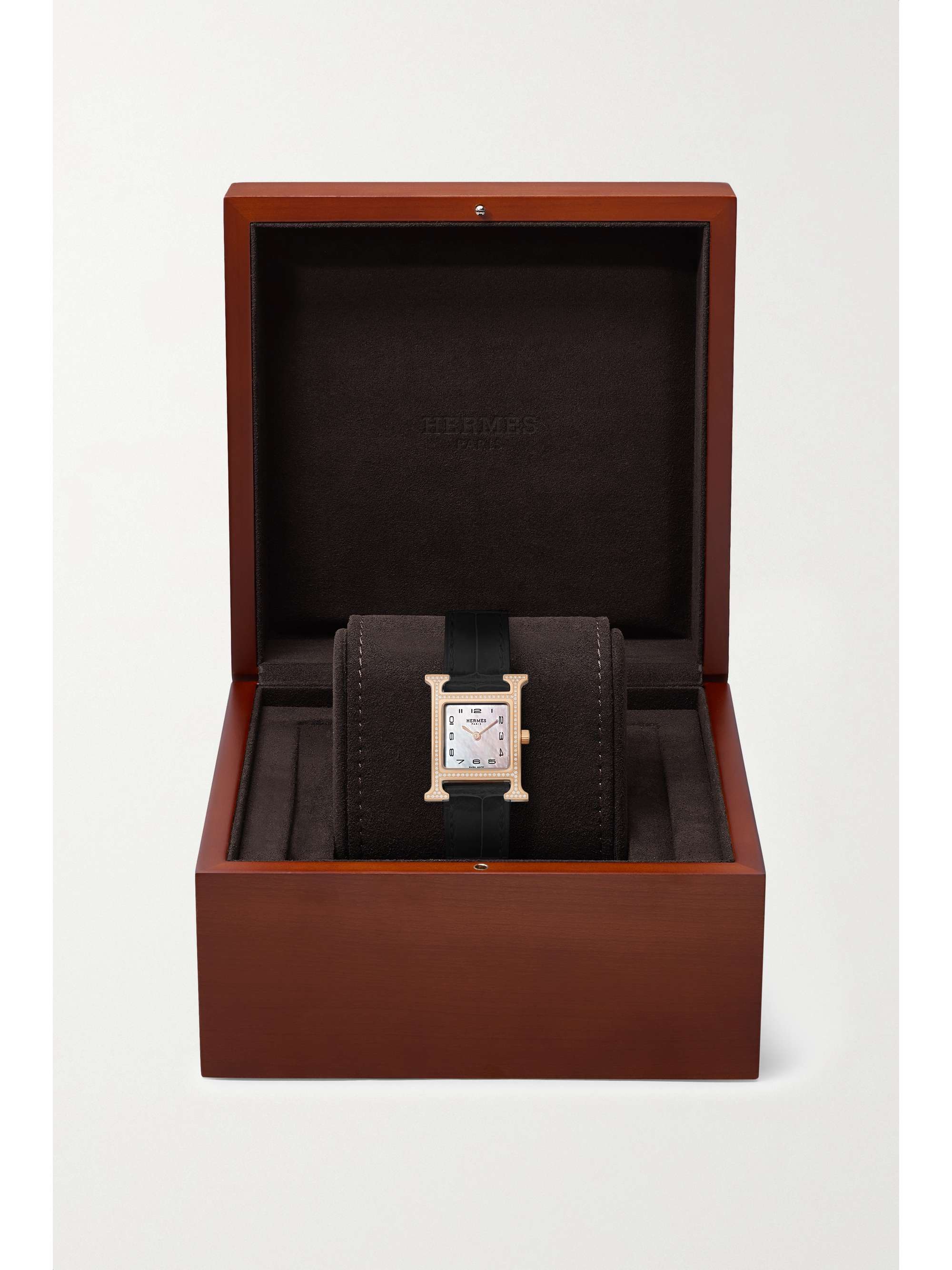 HERMÈS TIMEPIECES Heure H 25mm small 18-karat rose gold, alligator, mother-of-pearl and diamond watch