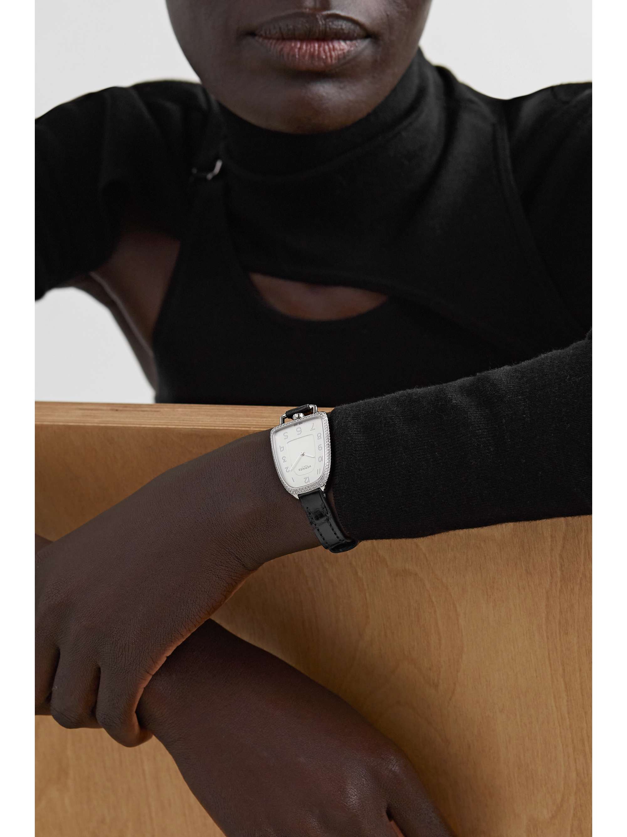 HERMÈS TIMEPIECES Galop d'Hermès 40mm large 18-karat rose gold and alligator watch