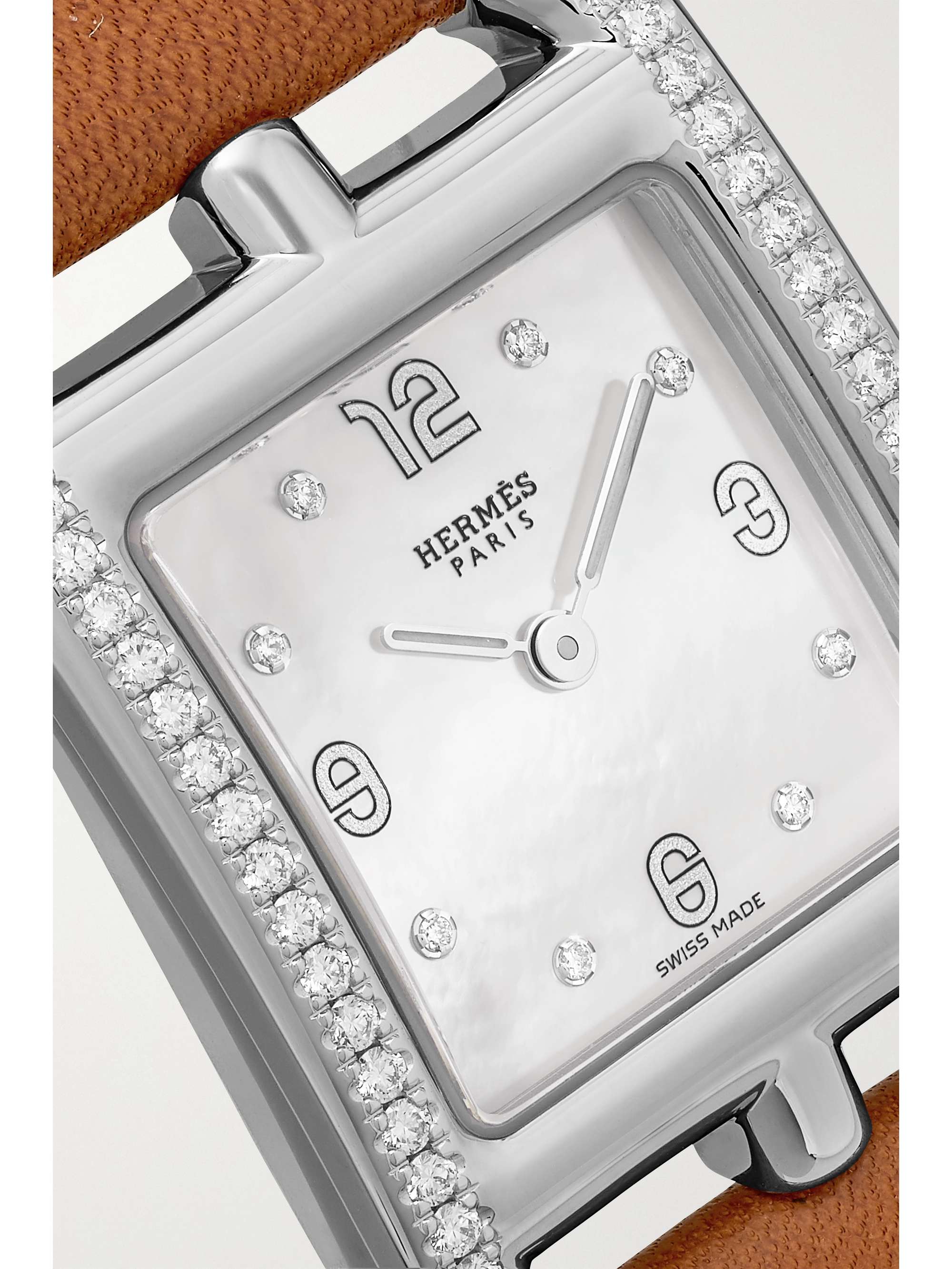 HERMÈS TIMEPIECES Cape Cod 31mm small stainless steel, leather, mother-of-pearl and diamond watch