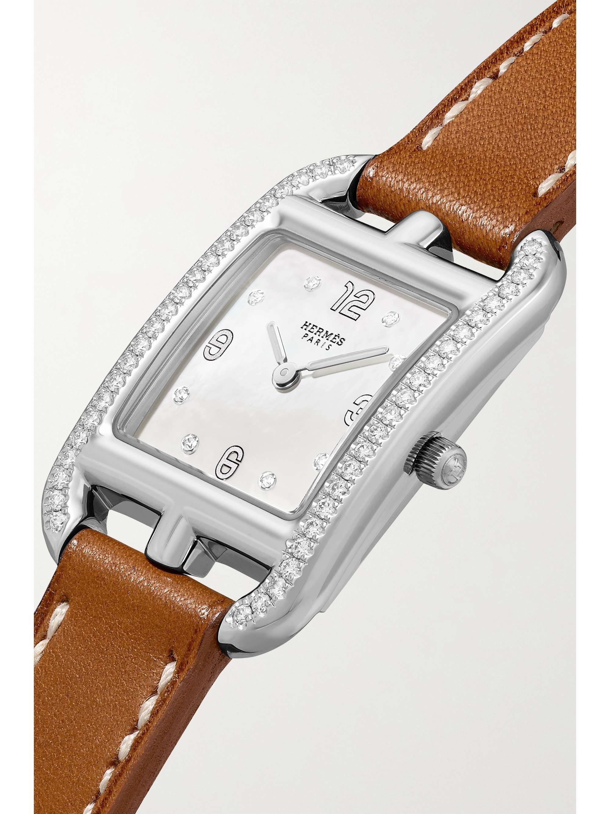 HERMÈS TIMEPIECES Cape Cod 31mm small stainless steel, leather, mother-of-pearl and diamond watch