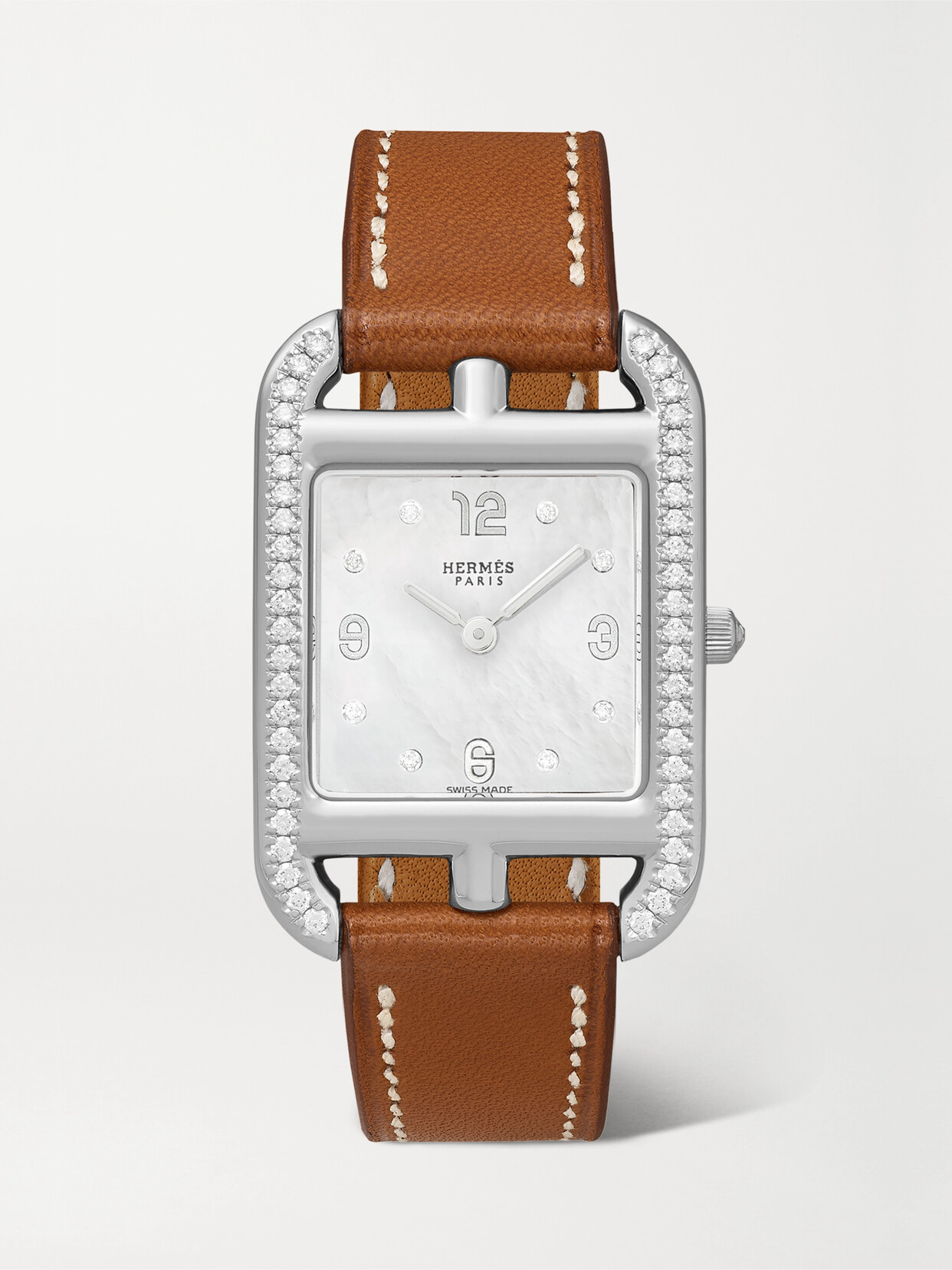 Hermès Timepieces - Cape Cod 31mm Small Stainless Steel, Leather, Mother-of-pearl And Diamond Watch - Silver