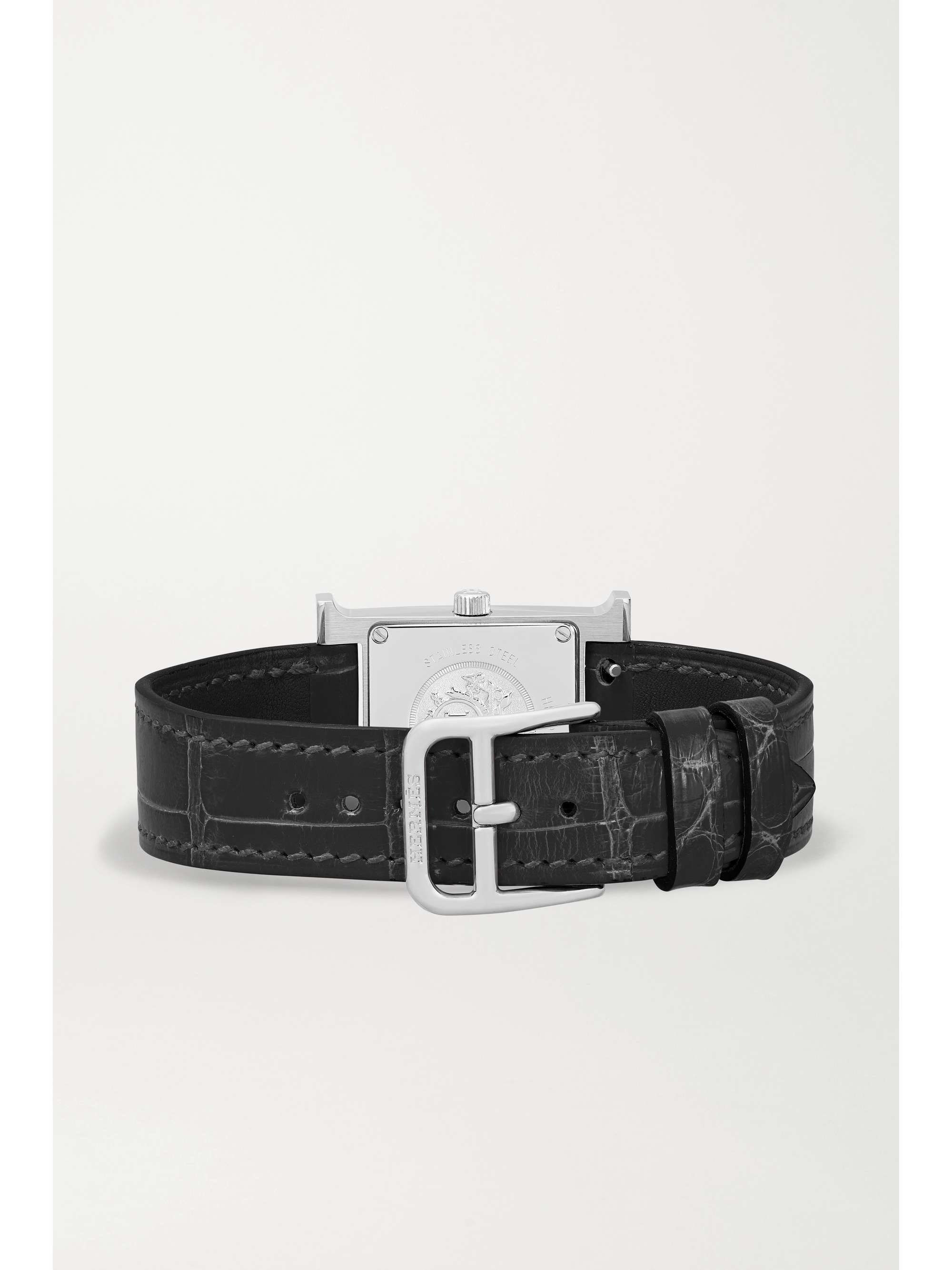 HERMÈS TIMEPIECES Heure H 25mm small stainless steel, alligator, diamond and mother-of-pearl watch