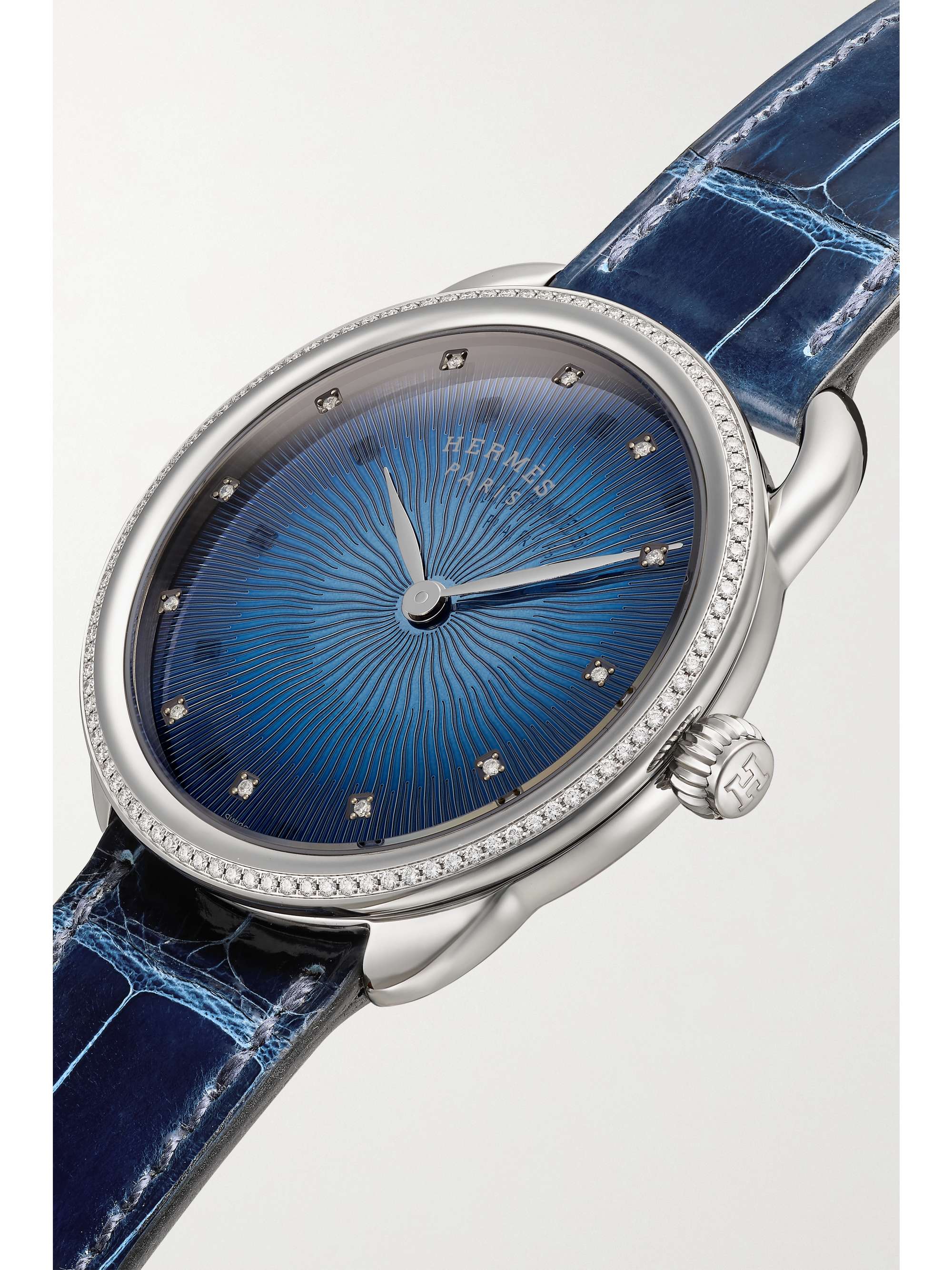 HERMÈS TIMEPIECES Arceau Soleil 36mm large stainless steel, alligator and diamond watch