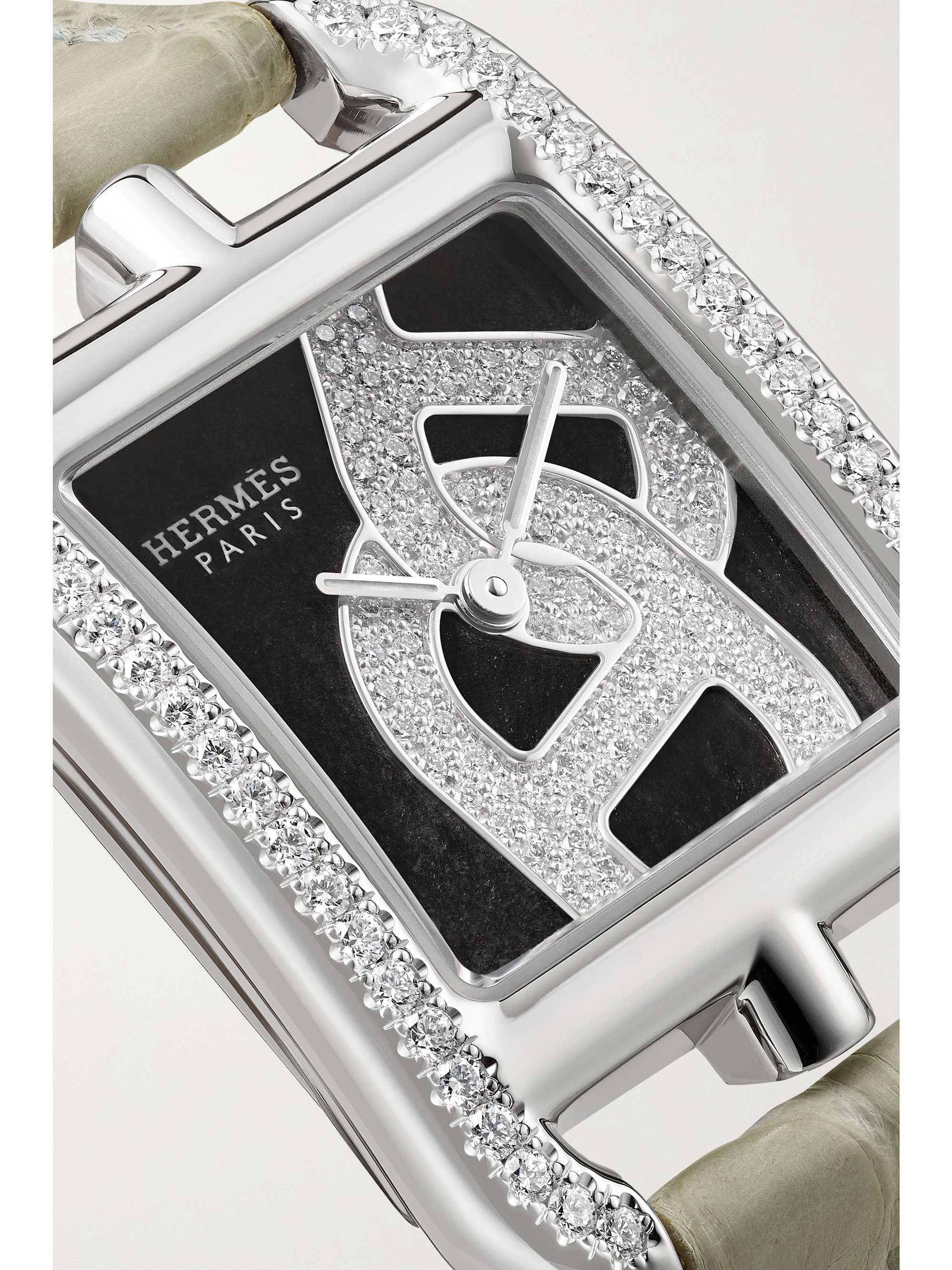 HERMÈS TIMEPIECES Montre en acier inoxydable et diamants à bracelet en alligator Cape Cod Small, 31 mm