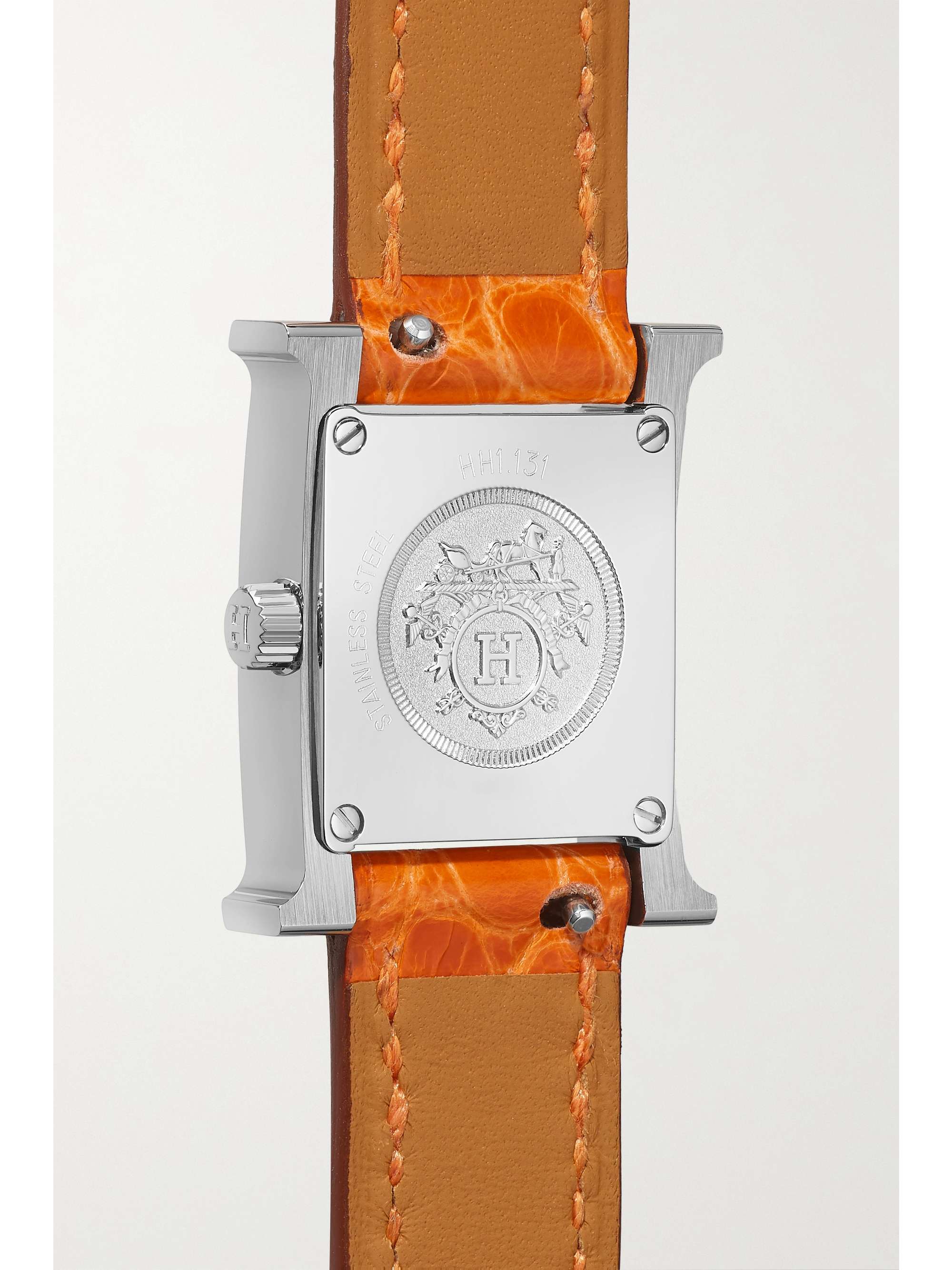 HERMÈS TIMEPIECES Heure H 21mm mini stainless steel, alligator, mother-of-pearl and diamond watch