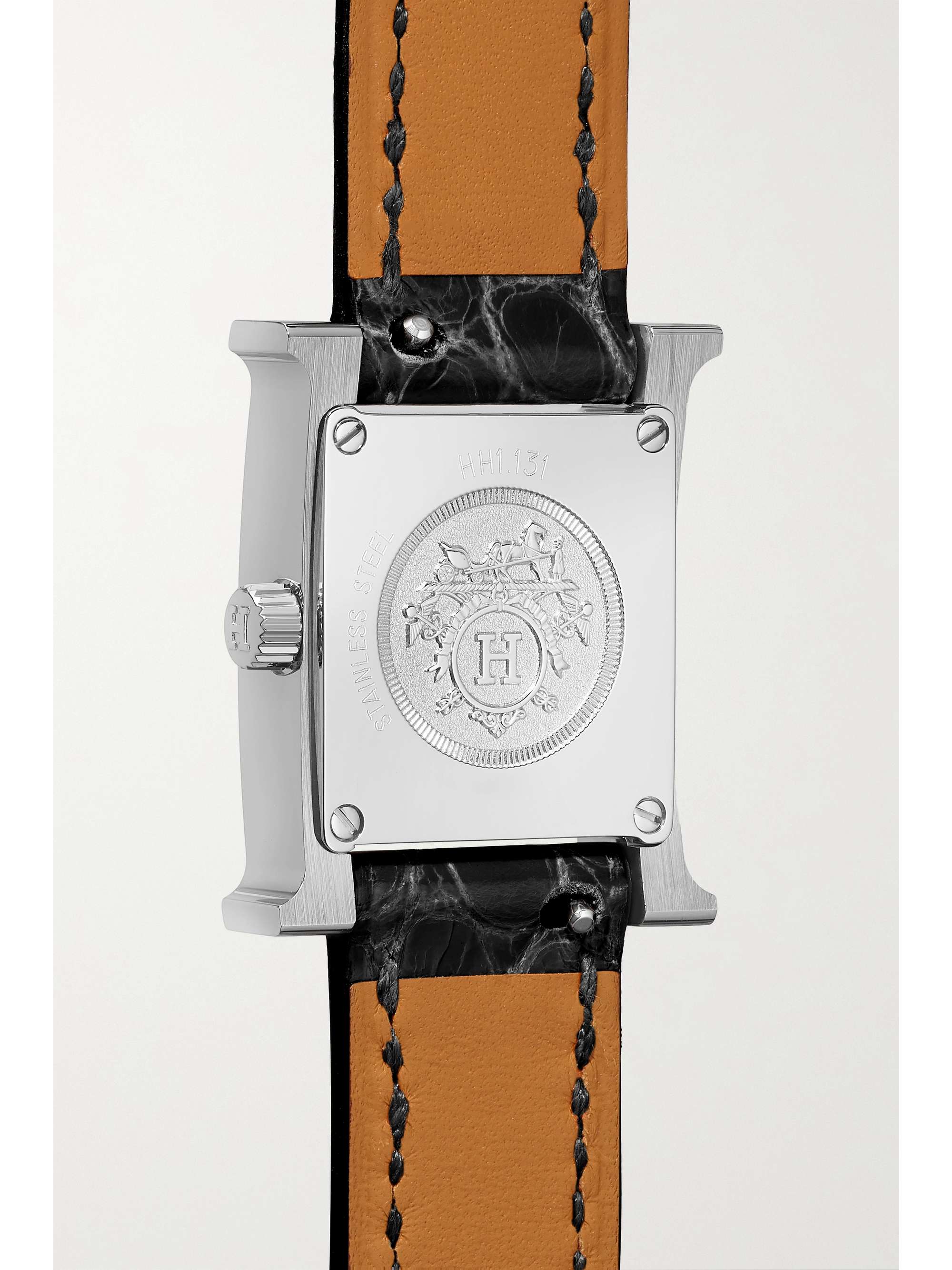 HERMÈS TIMEPIECES Heure H 21mm mini stainless steel, alligator, mother-of-pearl and diamond watch