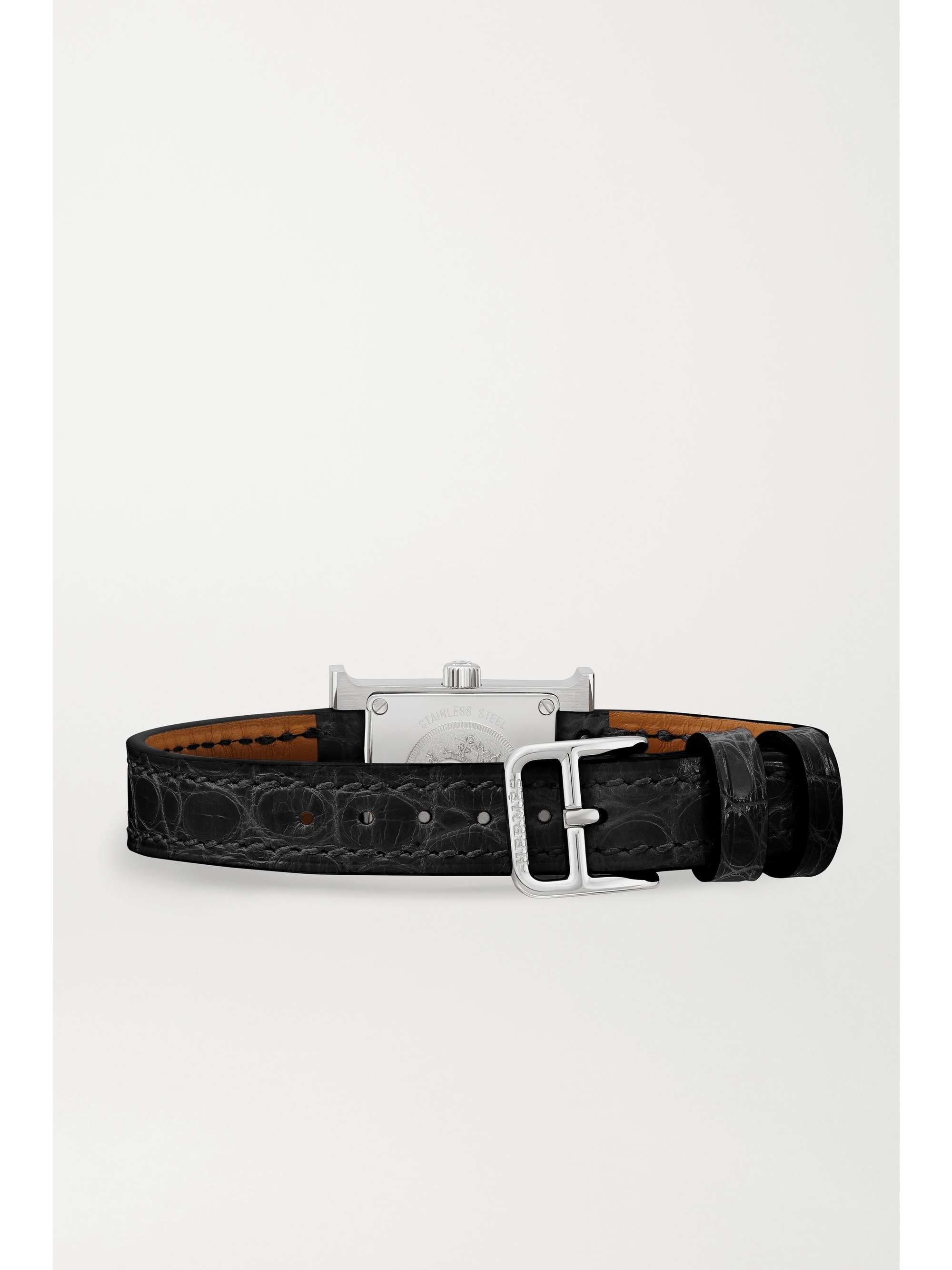 HERMÈS TIMEPIECES Heure H 21mm mini stainless steel, alligator, mother-of-pearl and diamond watch