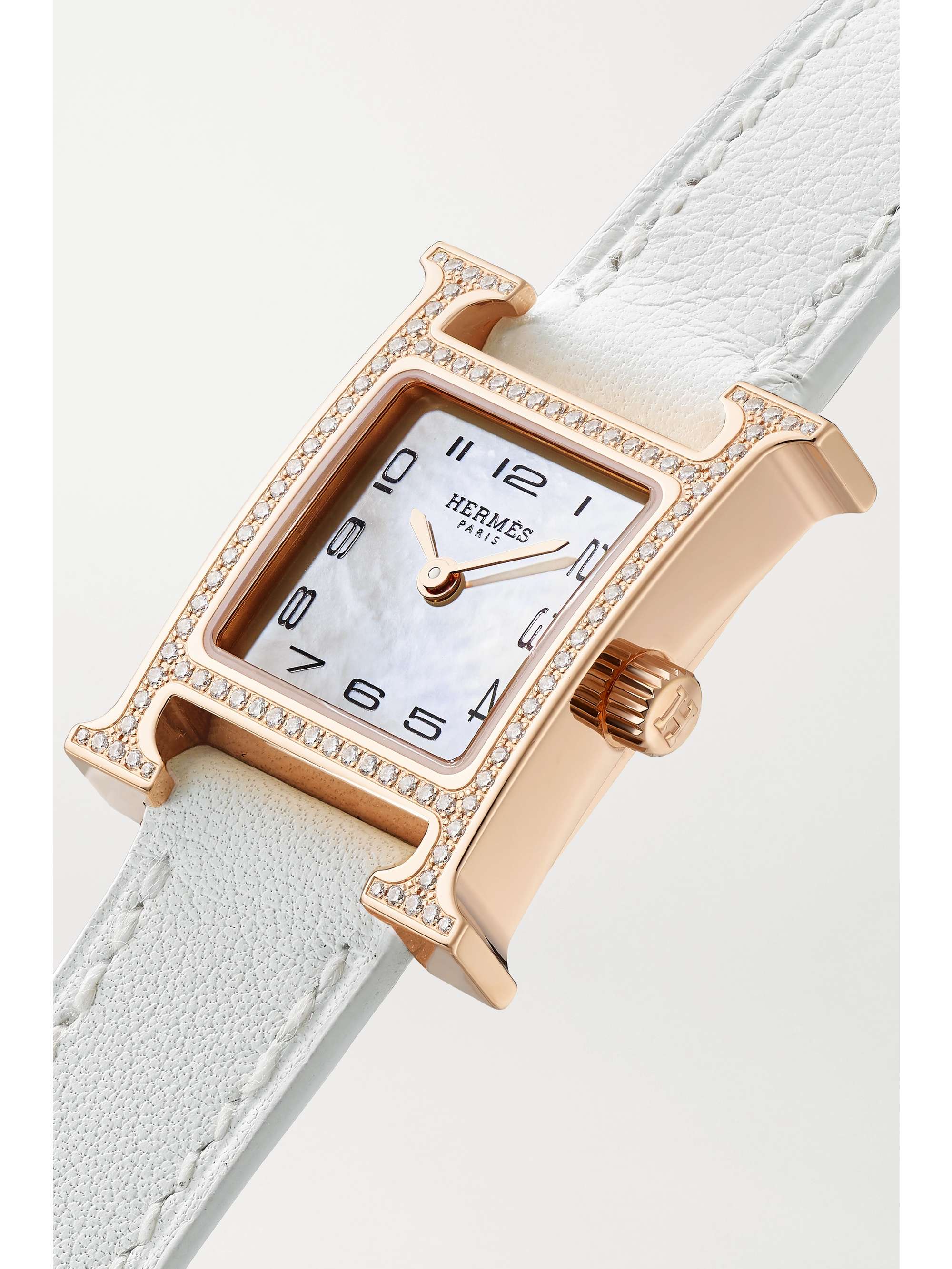 HERMÈS TIMEPIECES Heure H 21mm mini rose gold-plated, leather, mother-of-pearl and diamond watch