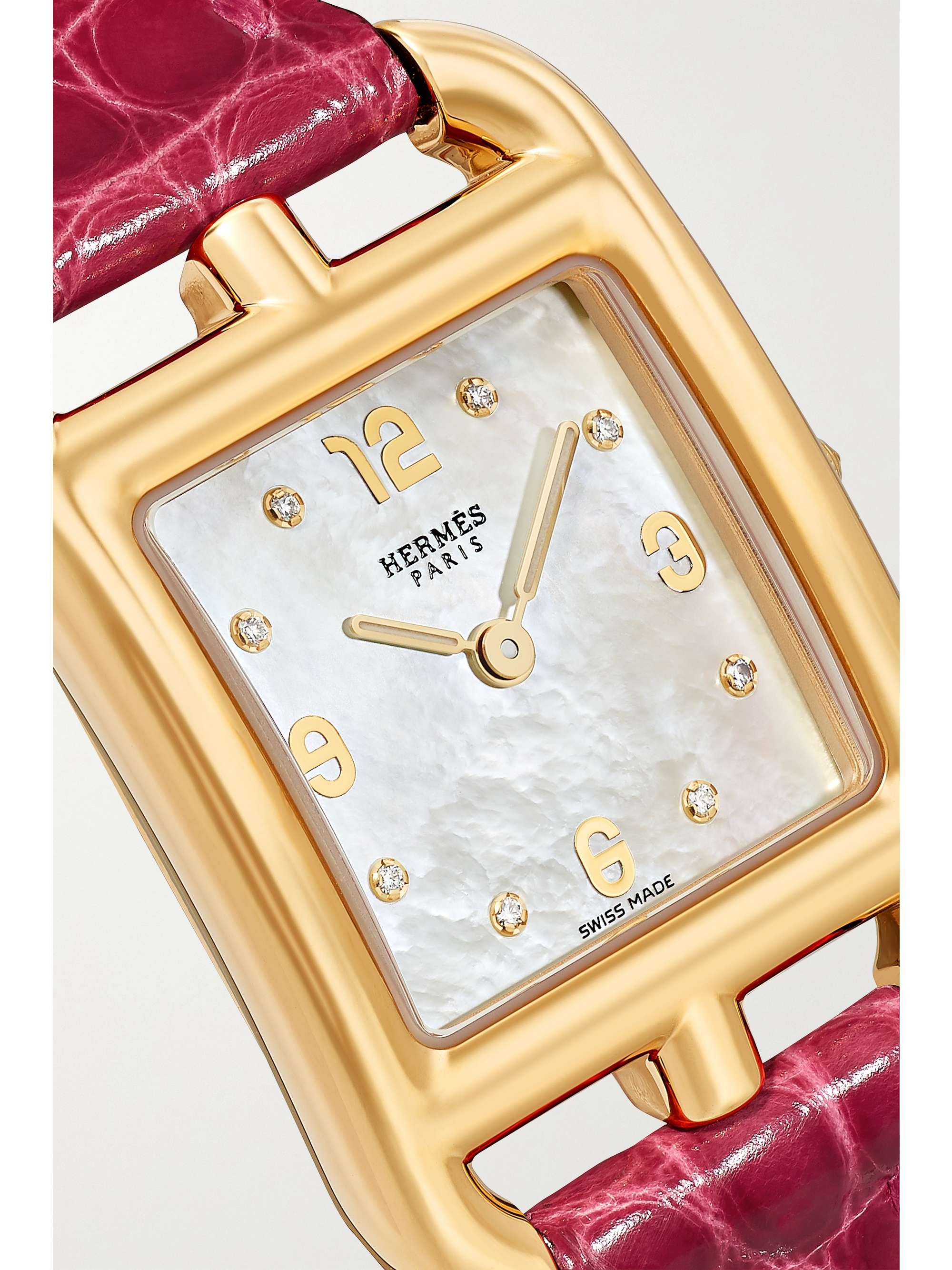 HERMÈS TIMEPIECES Cape Cod 31mm small 18-karat gold, alligator, mother-of-pearl and diamond watch
