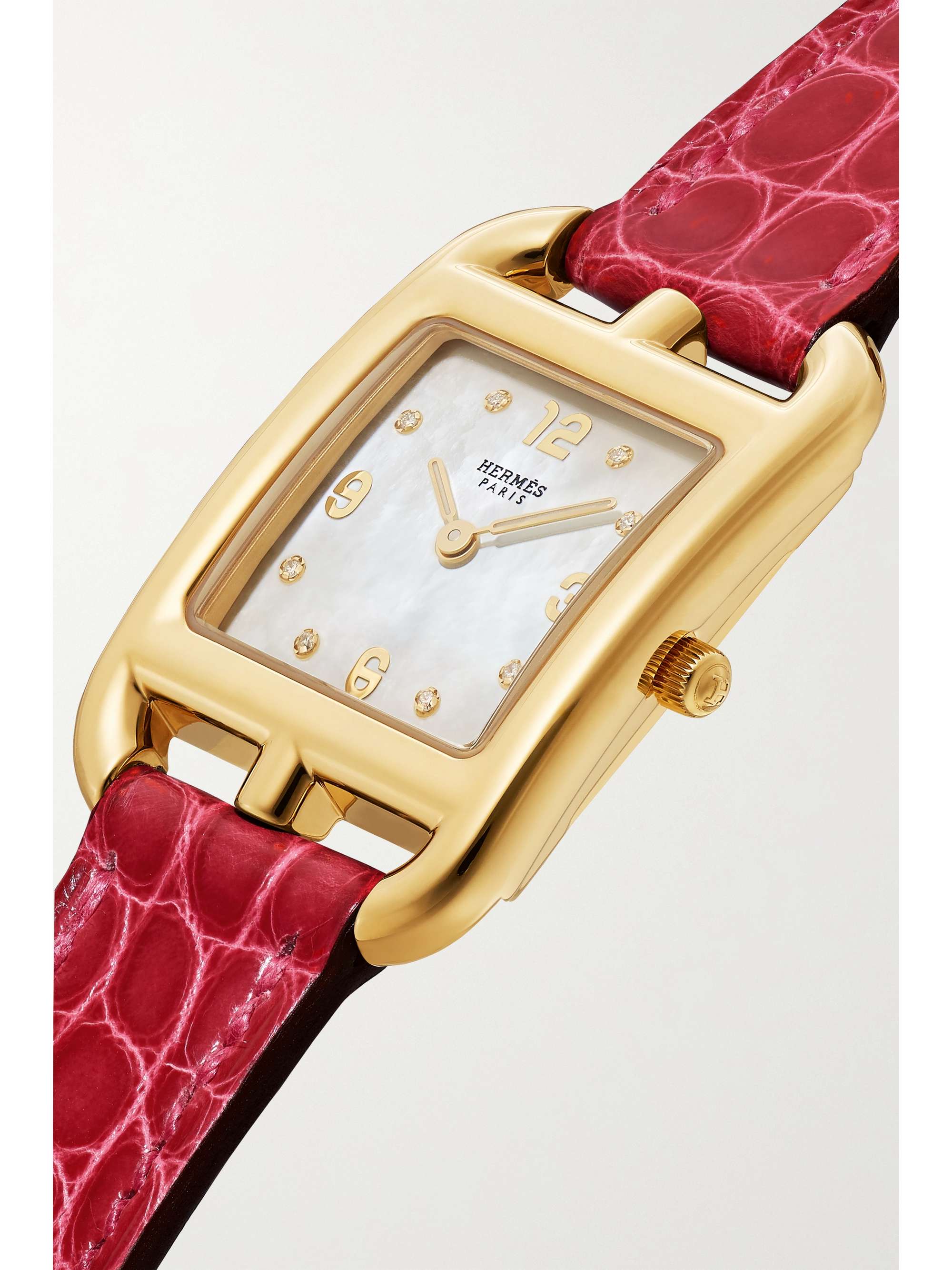 HERMÈS TIMEPIECES Cape Cod 31mm small 18-karat gold, alligator, mother-of-pearl and diamond watch