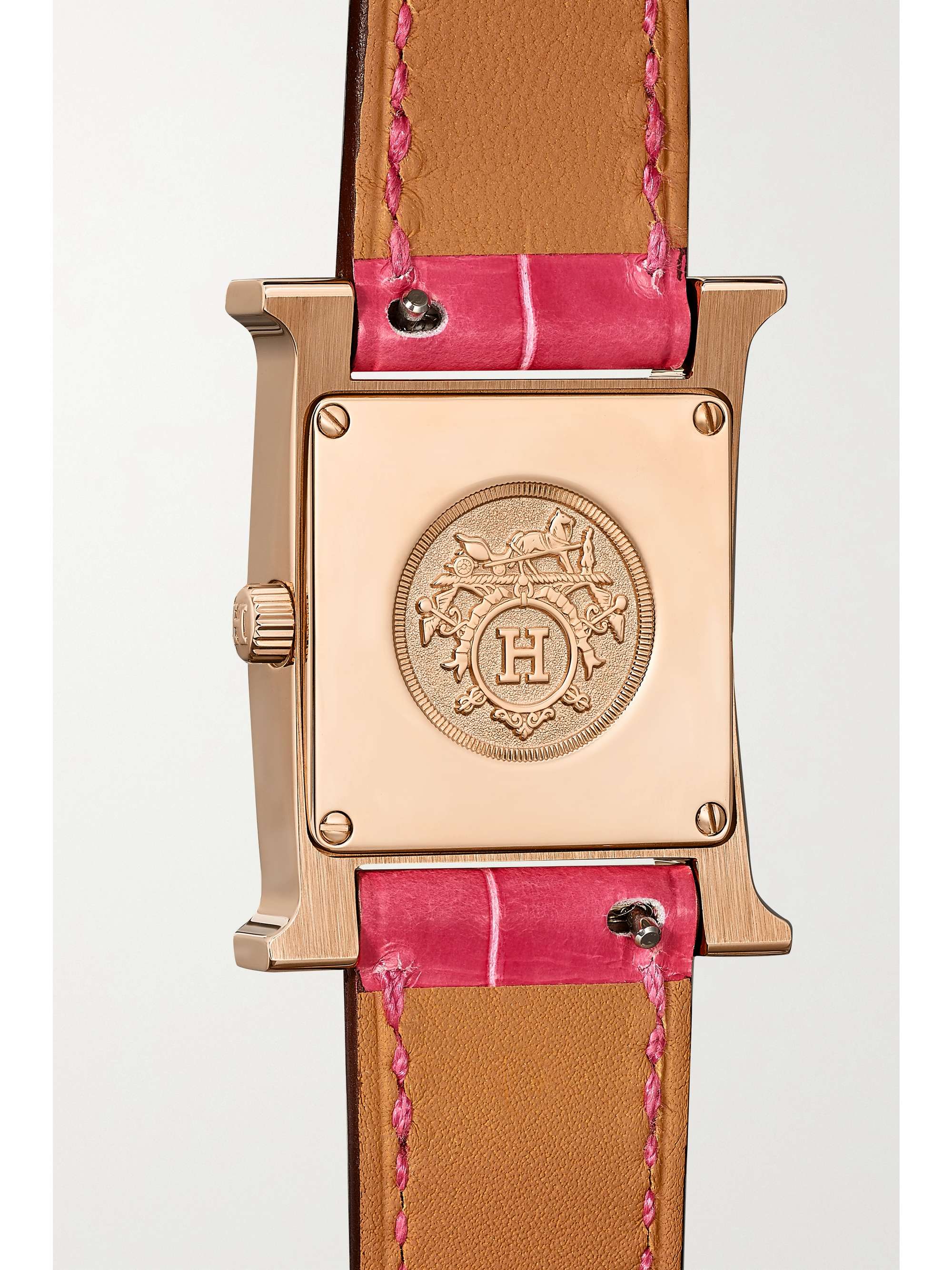 HERMÈS TIMEPIECES Heure H 25mm small 18-karat rose gold, alligator, mother-of-pearl and diamond watch