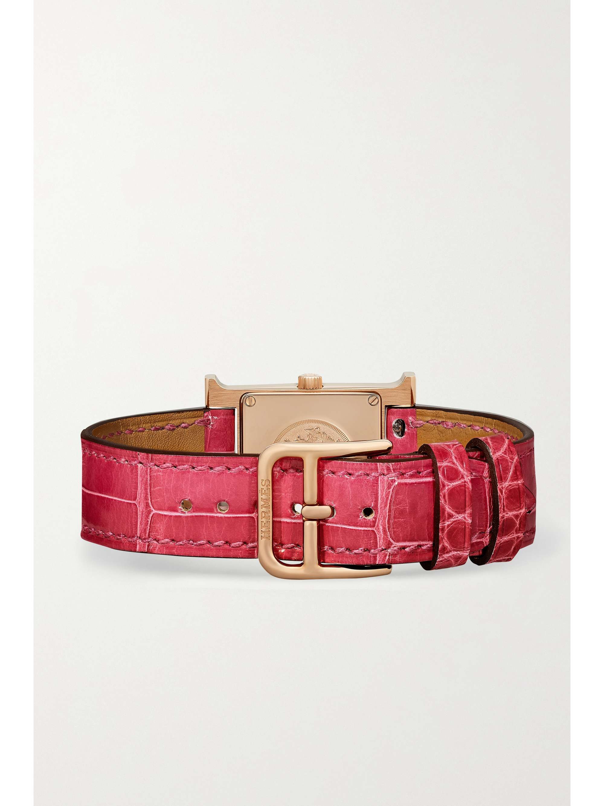 HERMÈS TIMEPIECES Heure H 25mm small 18-karat rose gold, alligator, mother-of-pearl and diamond watch