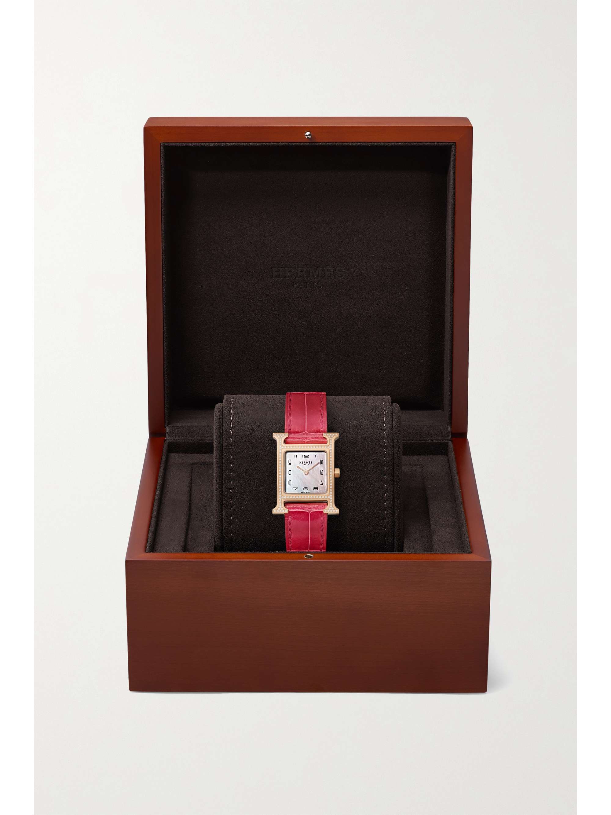 HERMÈS TIMEPIECES Heure H 25mm small 18-karat rose gold, alligator, mother-of-pearl and diamond watch