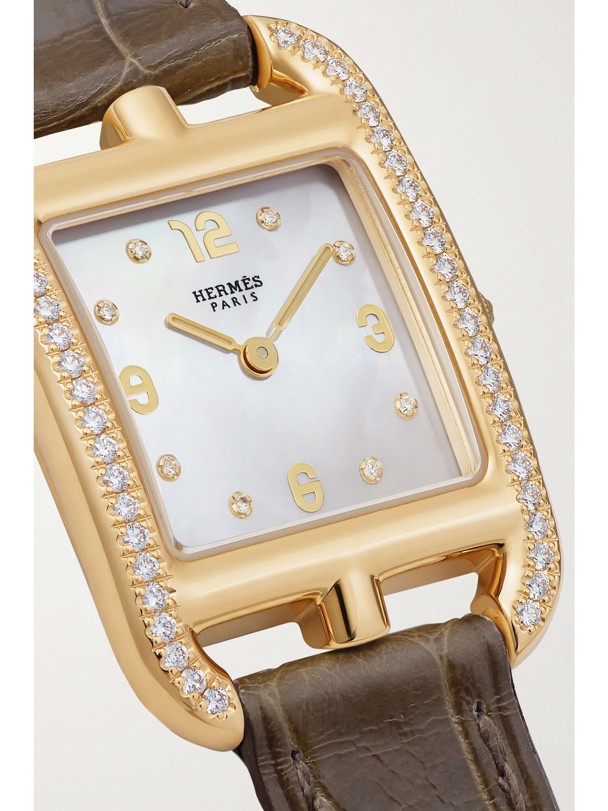 HERMÈS TIMEPIECES Cape Cod 31mm small 18-karat gold, alligator, mother-of-pearl and diamond watch