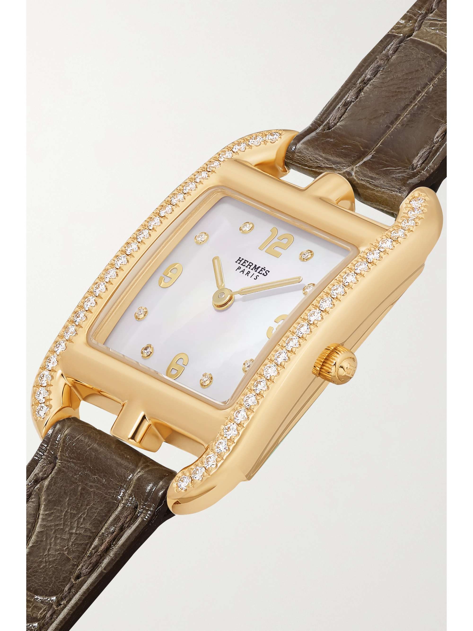 HERMÈS TIMEPIECES Cape Cod 31mm small 18-karat gold, alligator, mother-of-pearl and diamond watch