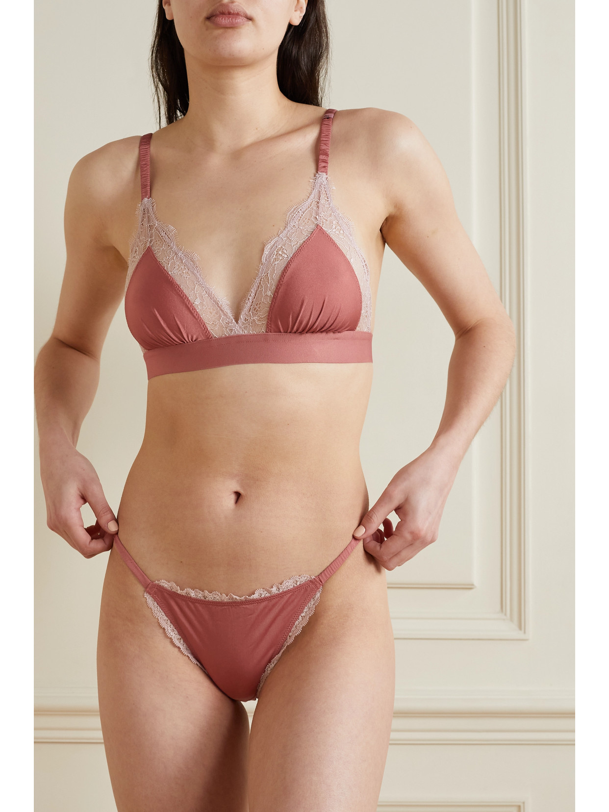 Love stories Love Stories - + Net Sustain Love Recycled Lace-trimmed Stretch-satin Soft-cup Triangle Bra - Pink