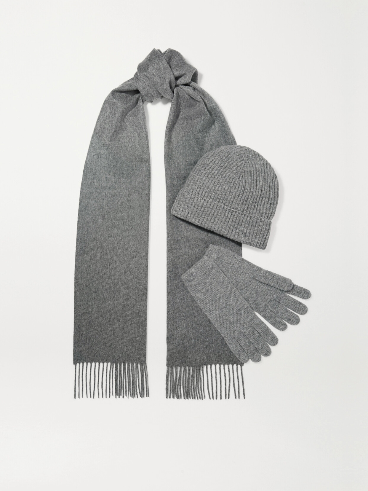 Johnstons Of Elgin + Net Sustain Cashmere Beanie, Scarf And Gloves Set In Gray