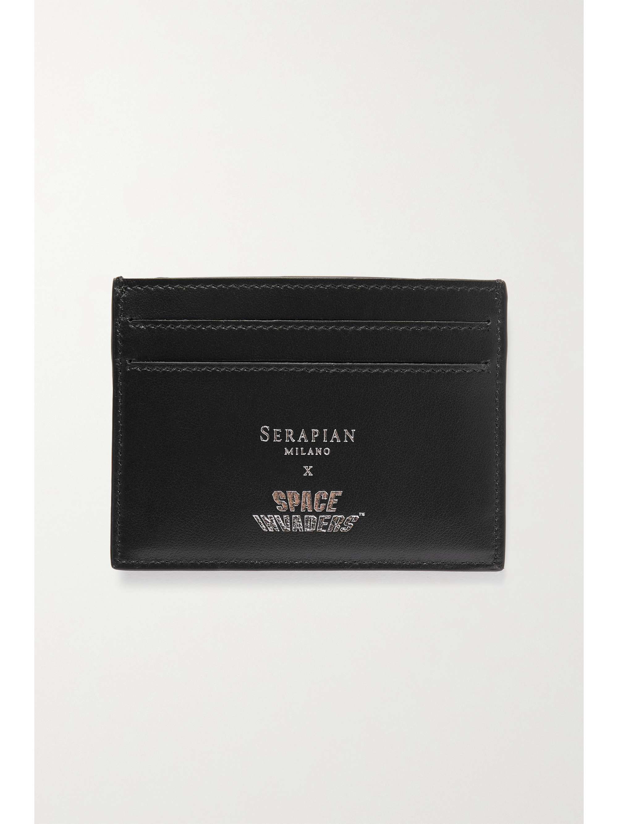 SERAPIAN + Space Invaders leather and woven coated-canvas cardholder