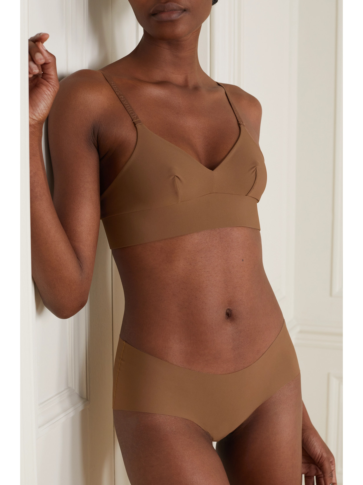 Shop Nubian Skin Naked Stretch-jersey Soft-cup Bra In Brown