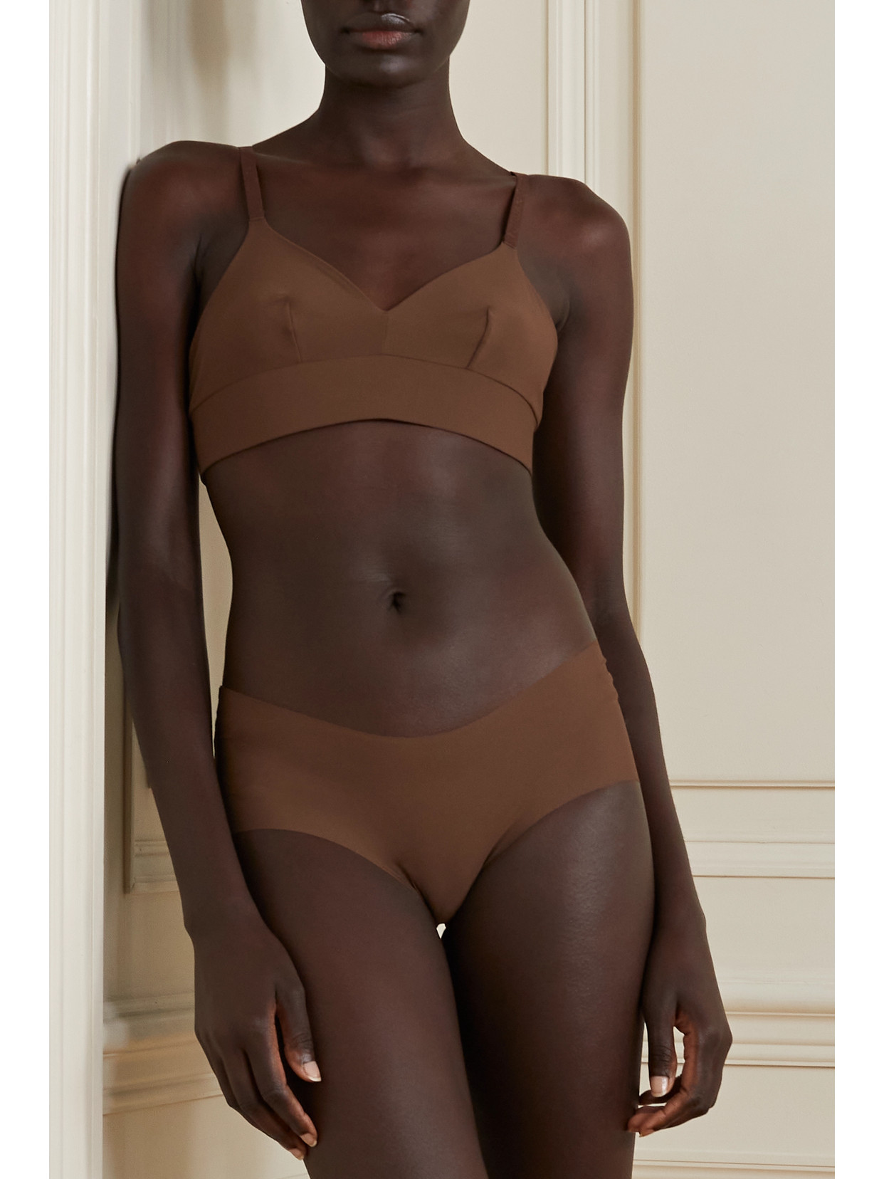 Shop Nubian Skin Naked Stretch-jersey Soft-cup Bra In Brown