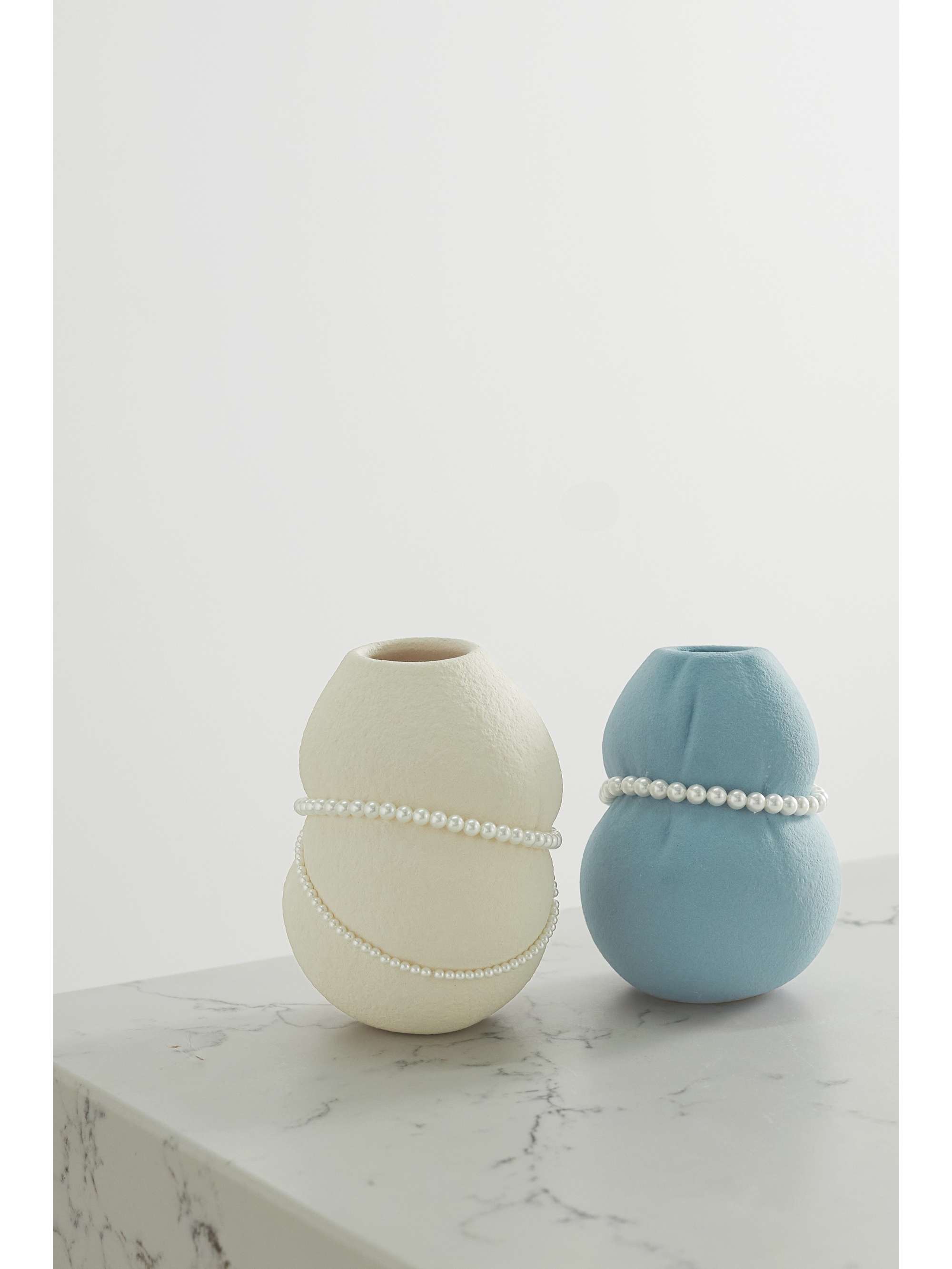 COMPLETEDWORKS Set of two faux pearl-embellished ceramic vases