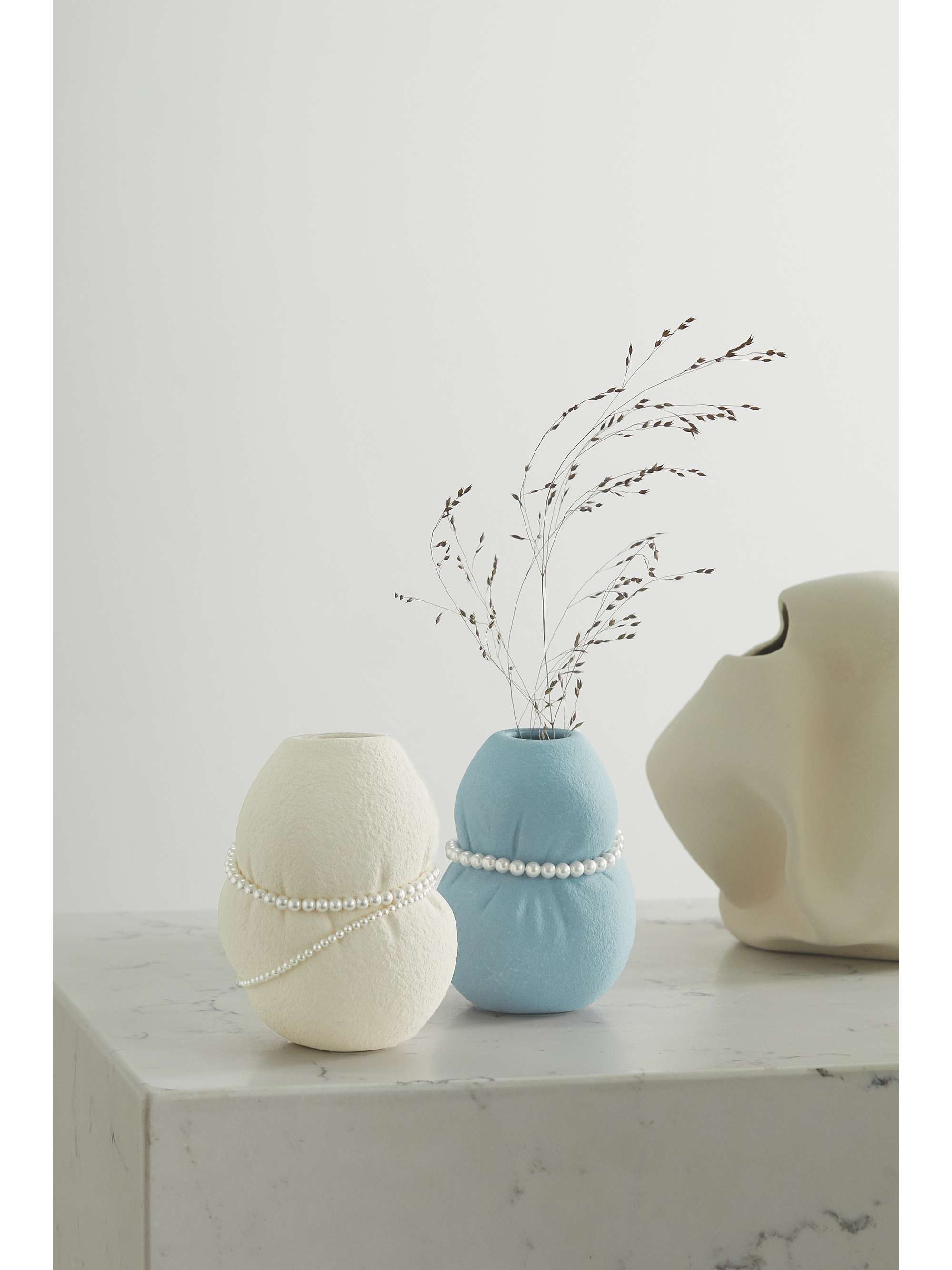 COMPLETEDWORKS Set of two faux pearl-embellished ceramic vases