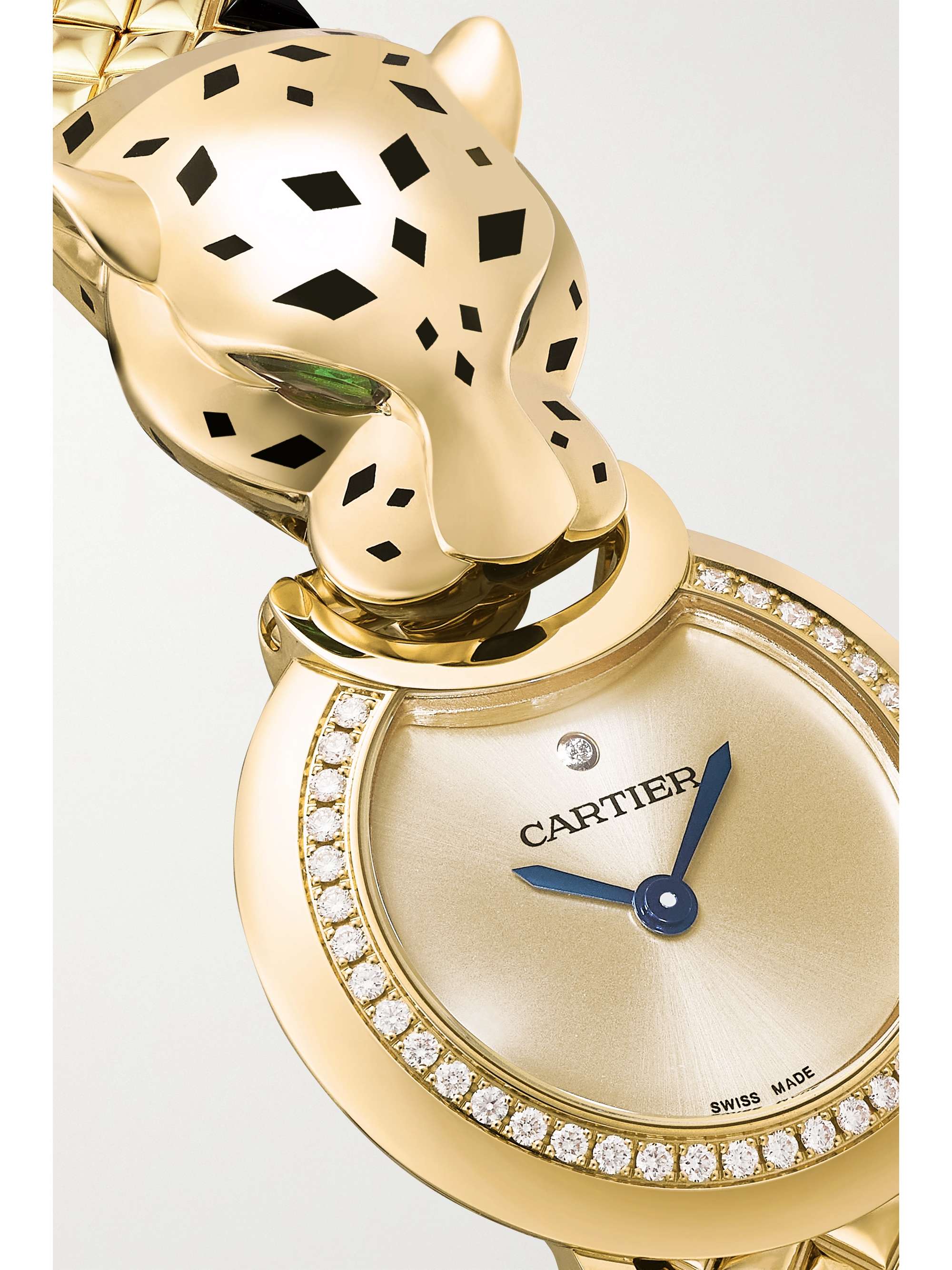 CARTIER Panthère de Cartier kleine 23,6 mm Uhr aus 18 Karat Gold mit lackierten Details und mehreren Steinen