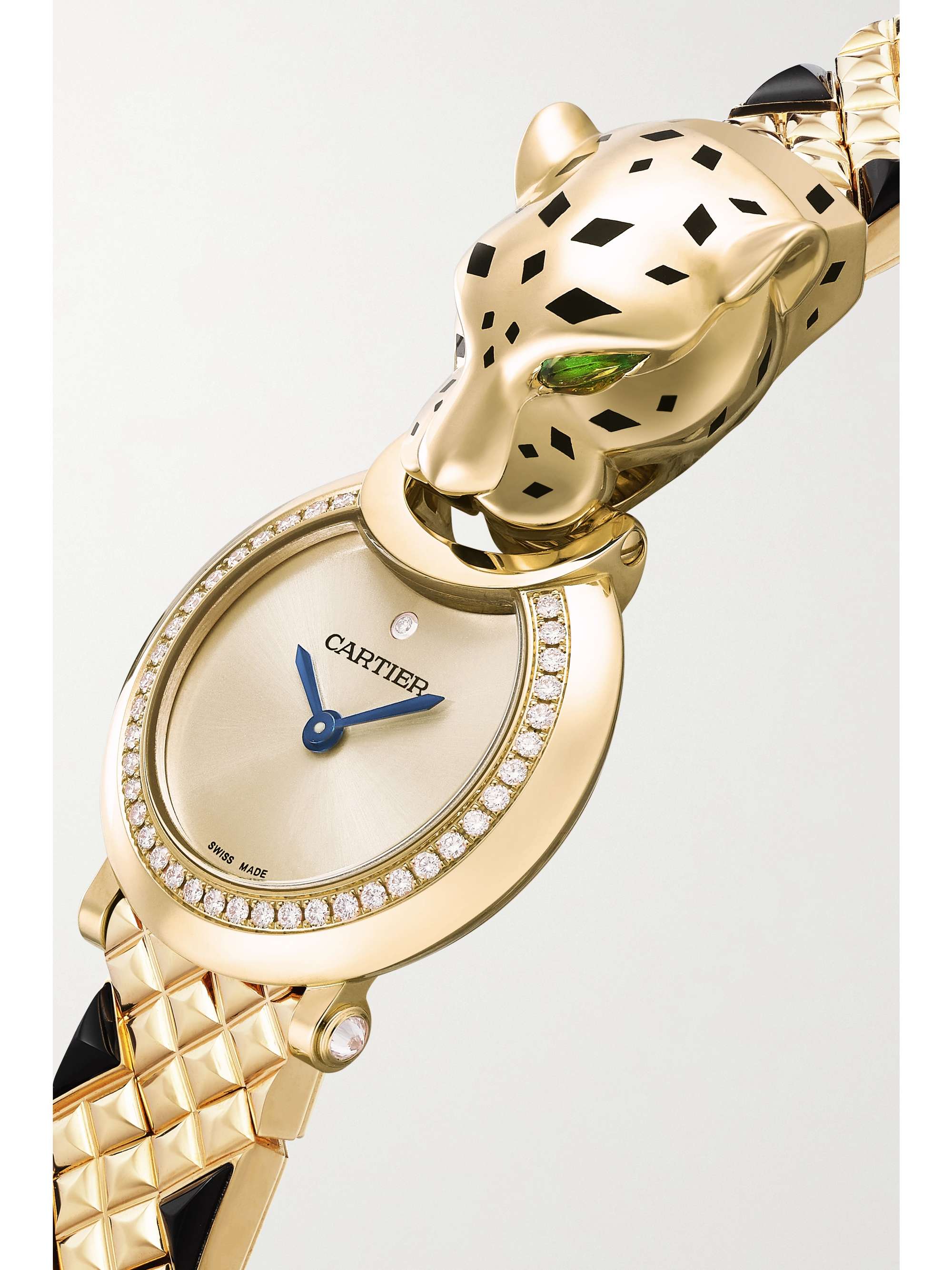 CARTIER Panthère de Cartier kleine 23,6 mm Uhr aus 18 Karat Gold mit lackierten Details und mehreren Steinen