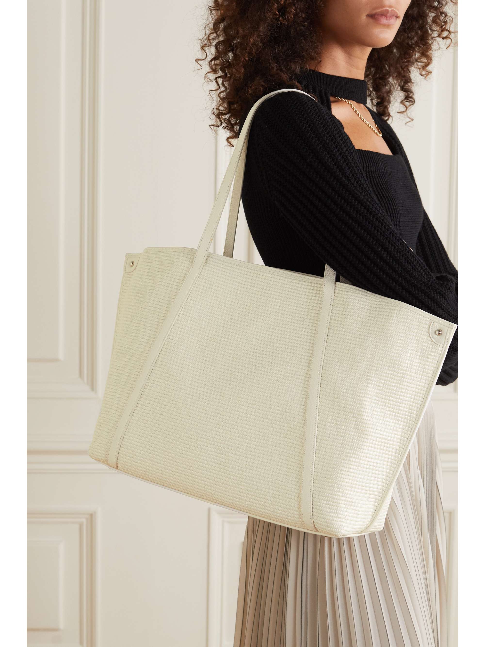 AKRIS Leather-trimmed cotton-canvas tote