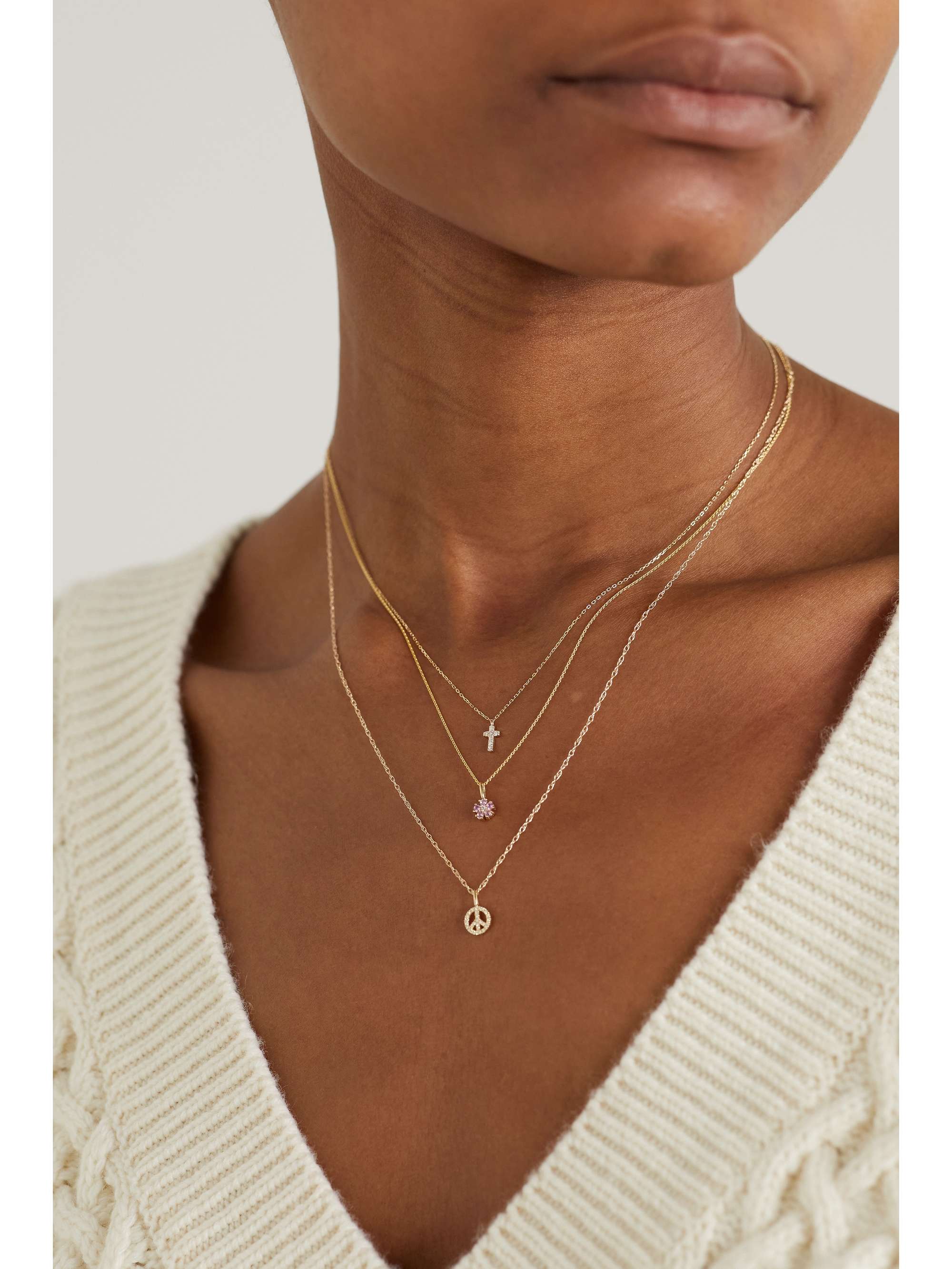 STONE AND STRAND Cross gold diamond necklace NETAPORTER