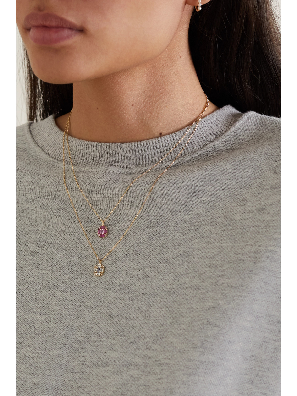 Stone And Strand Power Shield 10karat Gold Sapphire And Ruby Necklace