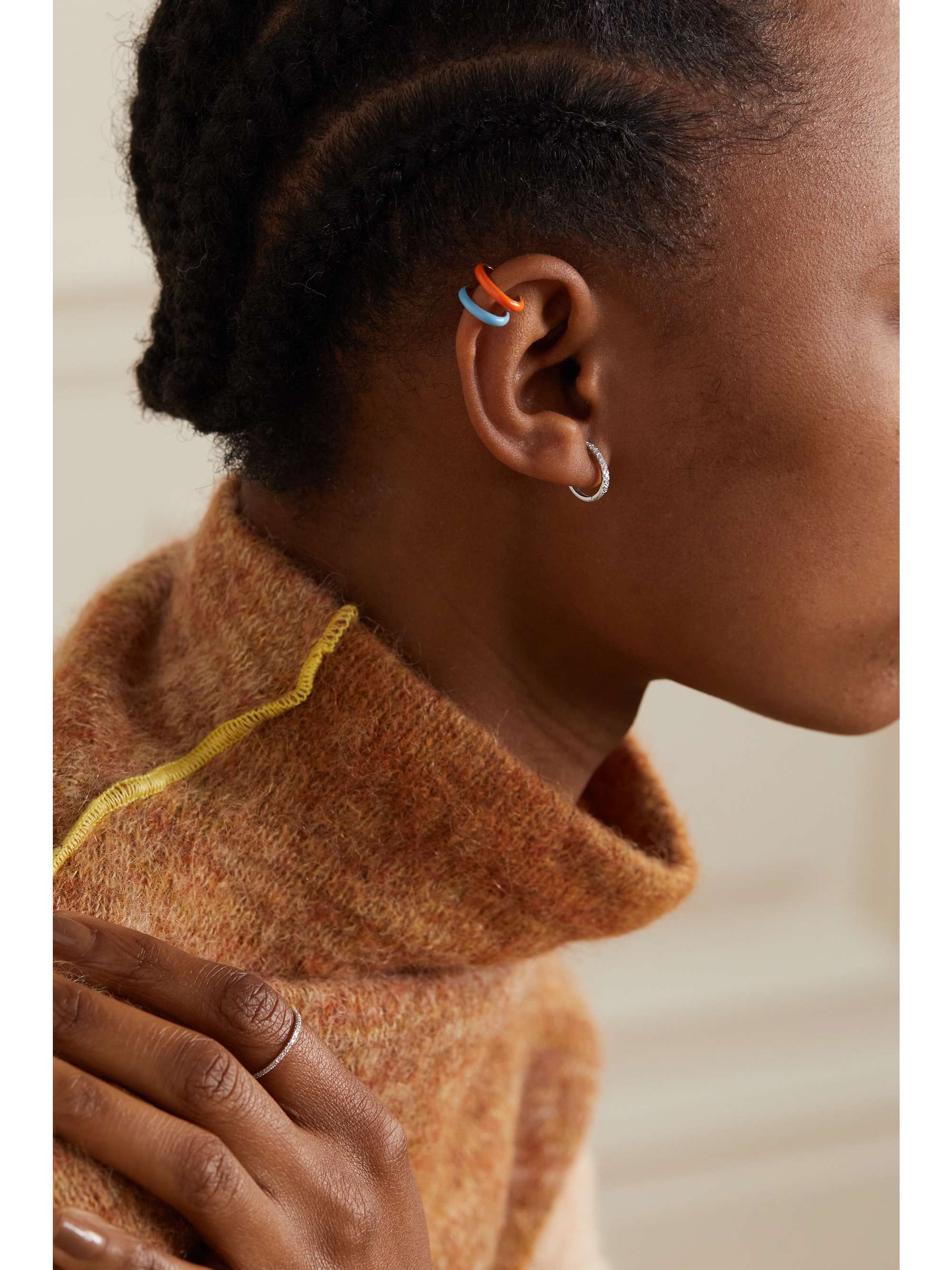 STONE AND STRAND Medium white gold diamond hoop earrings NETAPORTER