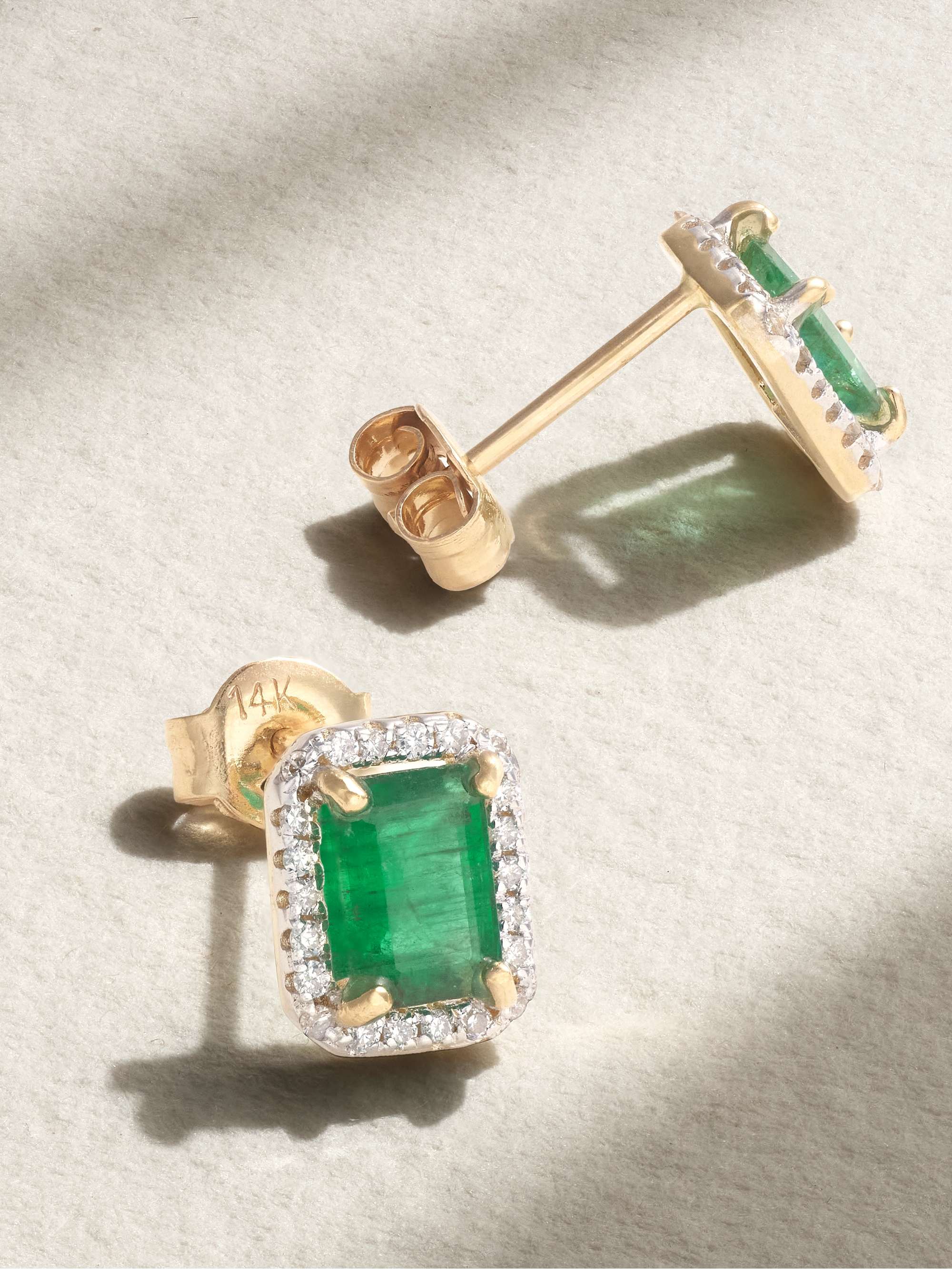 MATEO 14-karat gold, emerald and diamond earrings