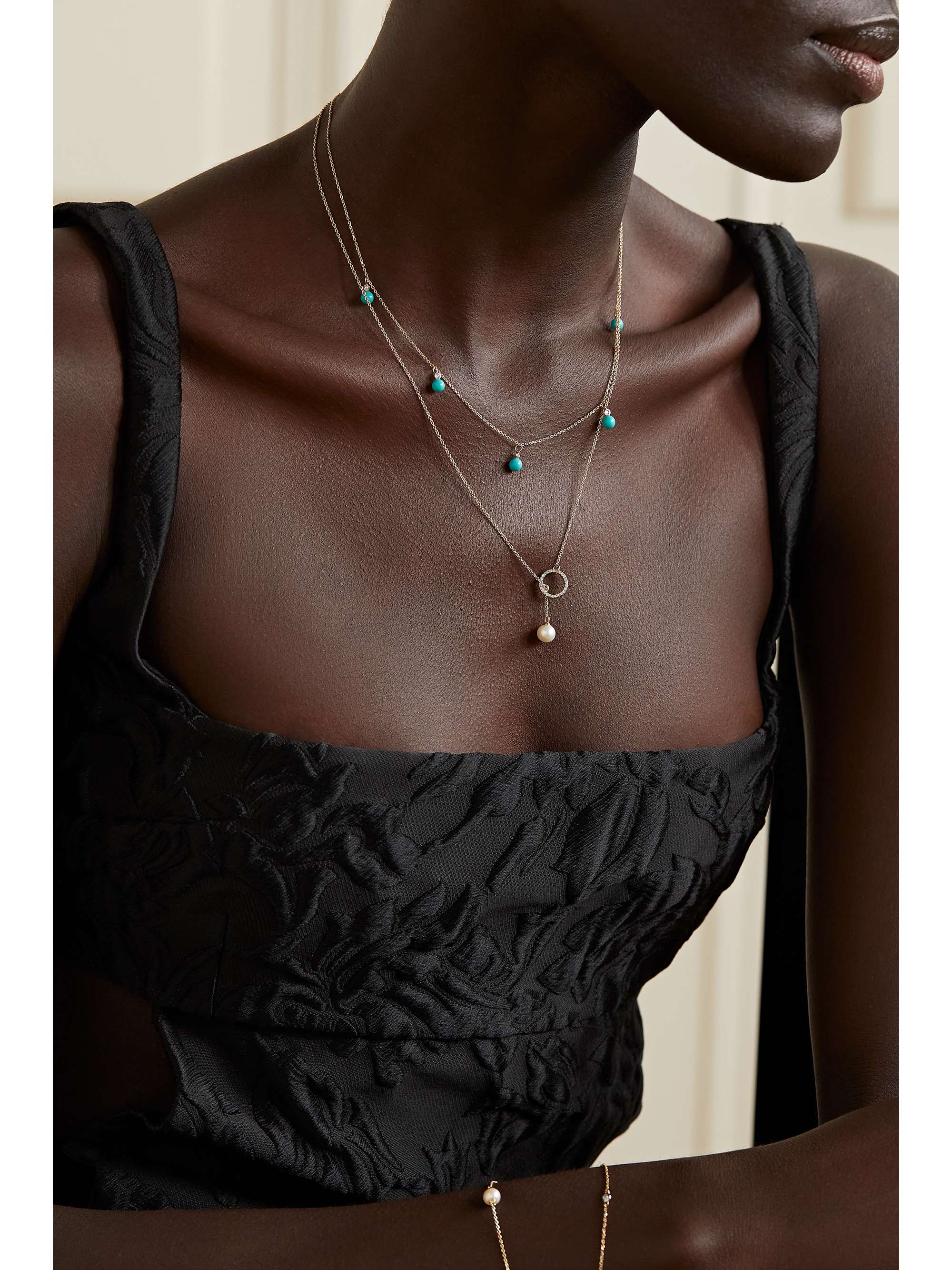 MATEO 14-karat gold, turquoise and diamond necklace