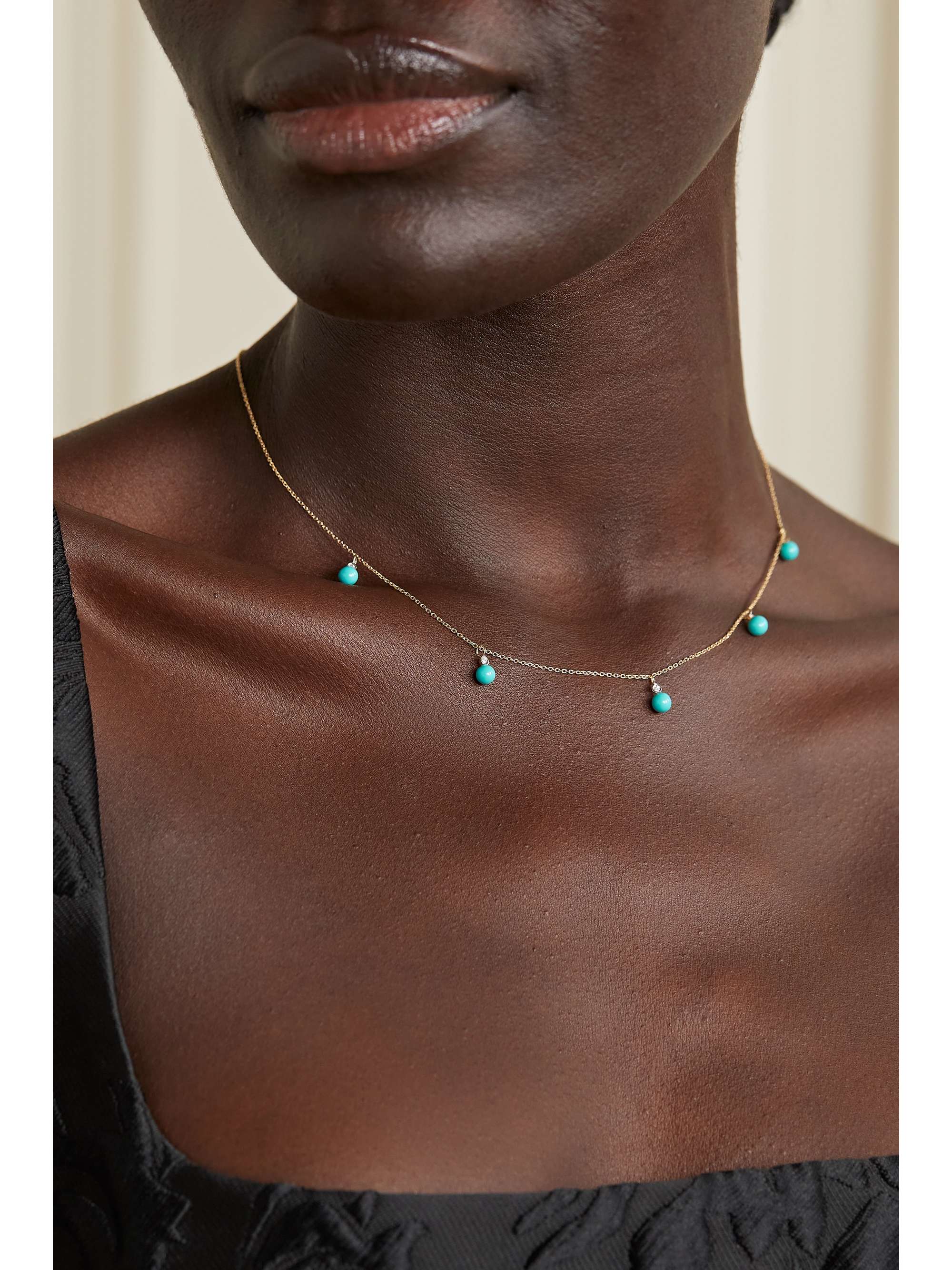 MATEO 14-karat gold, turquoise and diamond necklace