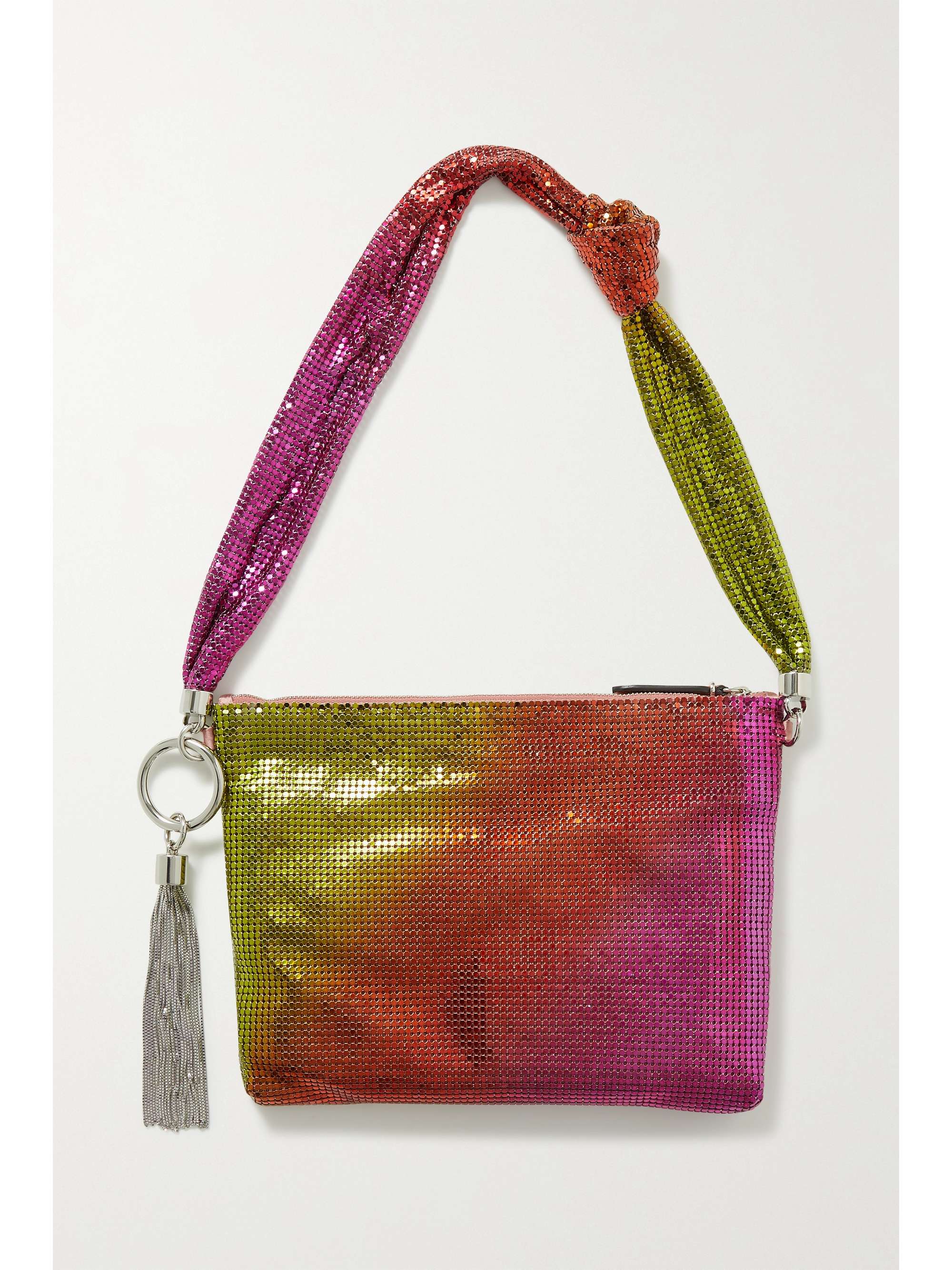 JIMMY CHOO Callie tasseled crystal-embellished degradé satin shoulder bag