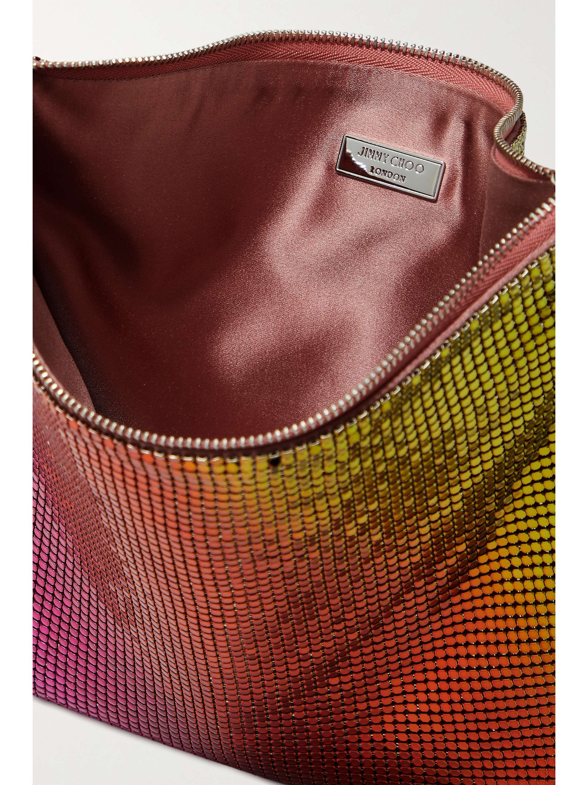 JIMMY CHOO Callie tasseled crystal-embellished degradé satin shoulder bag