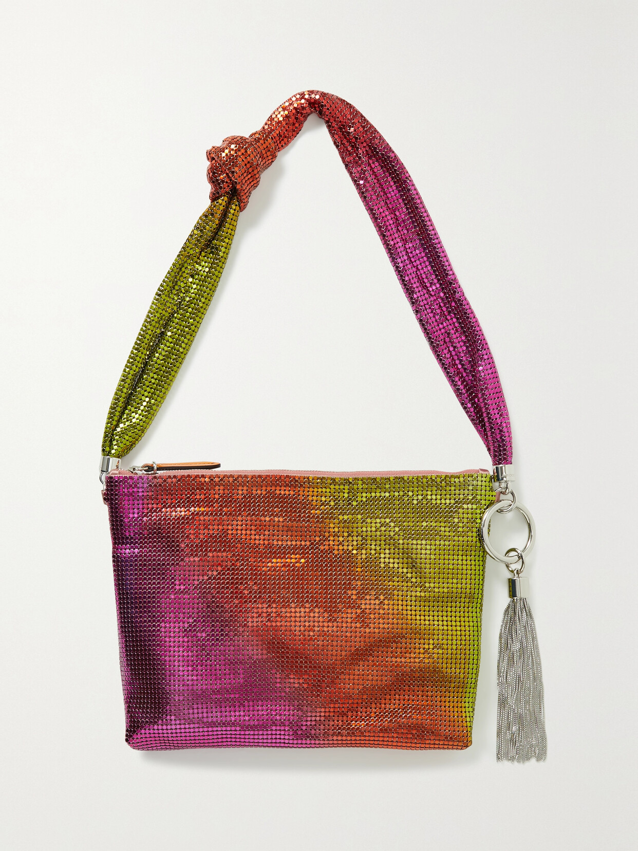 Jimmy Choo Callie Tasseled Degradé Chainmail Shoulder Bag - Red