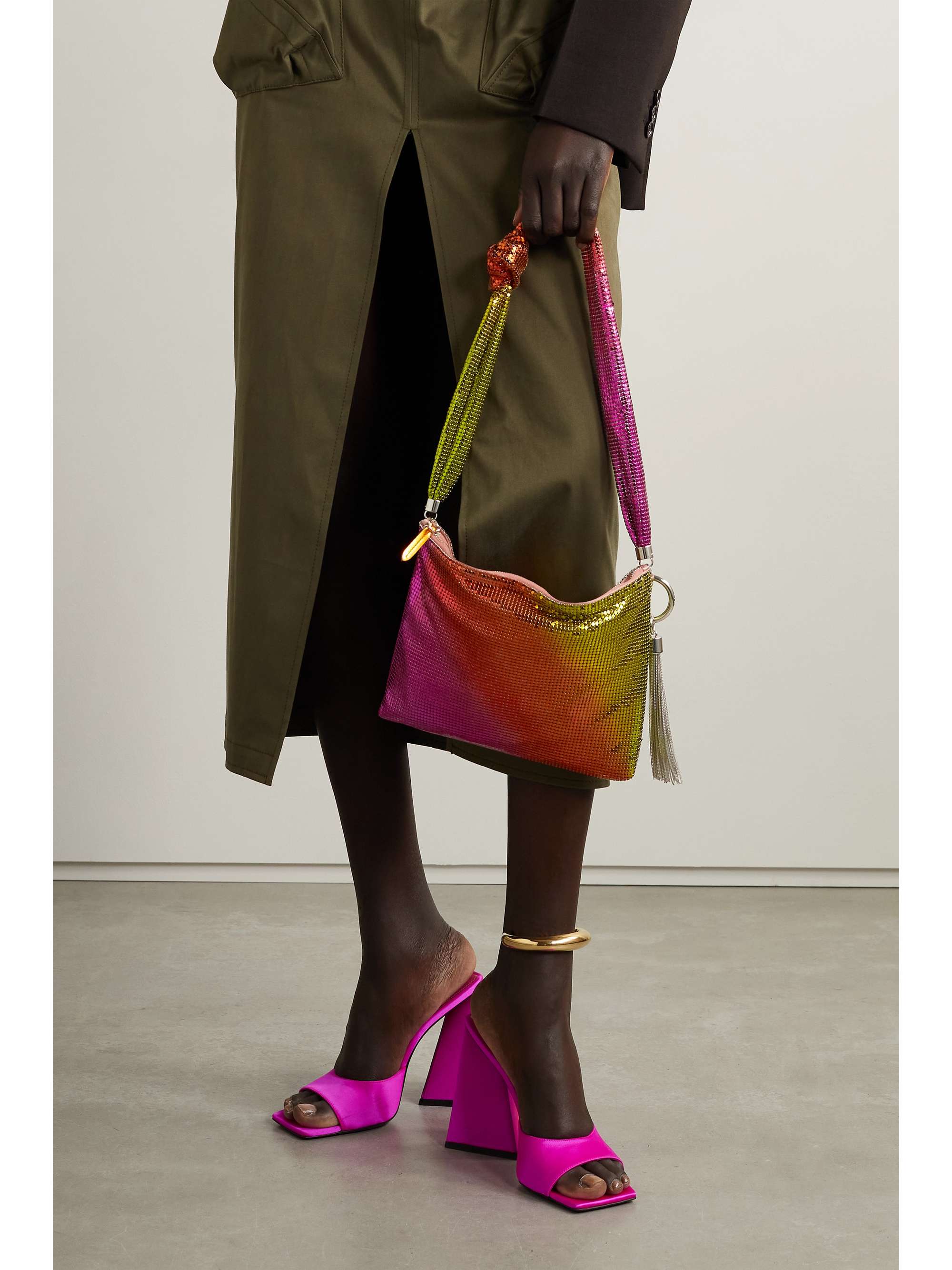 JIMMY CHOO Callie tasseled crystal-embellished degradé satin shoulder bag