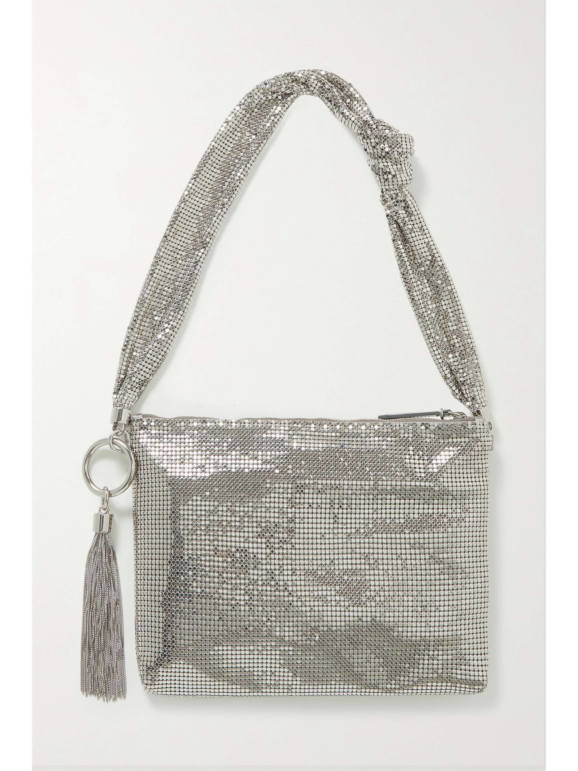 JIMMY CHOO Callie tasseled degradé chainmail shoulder bag