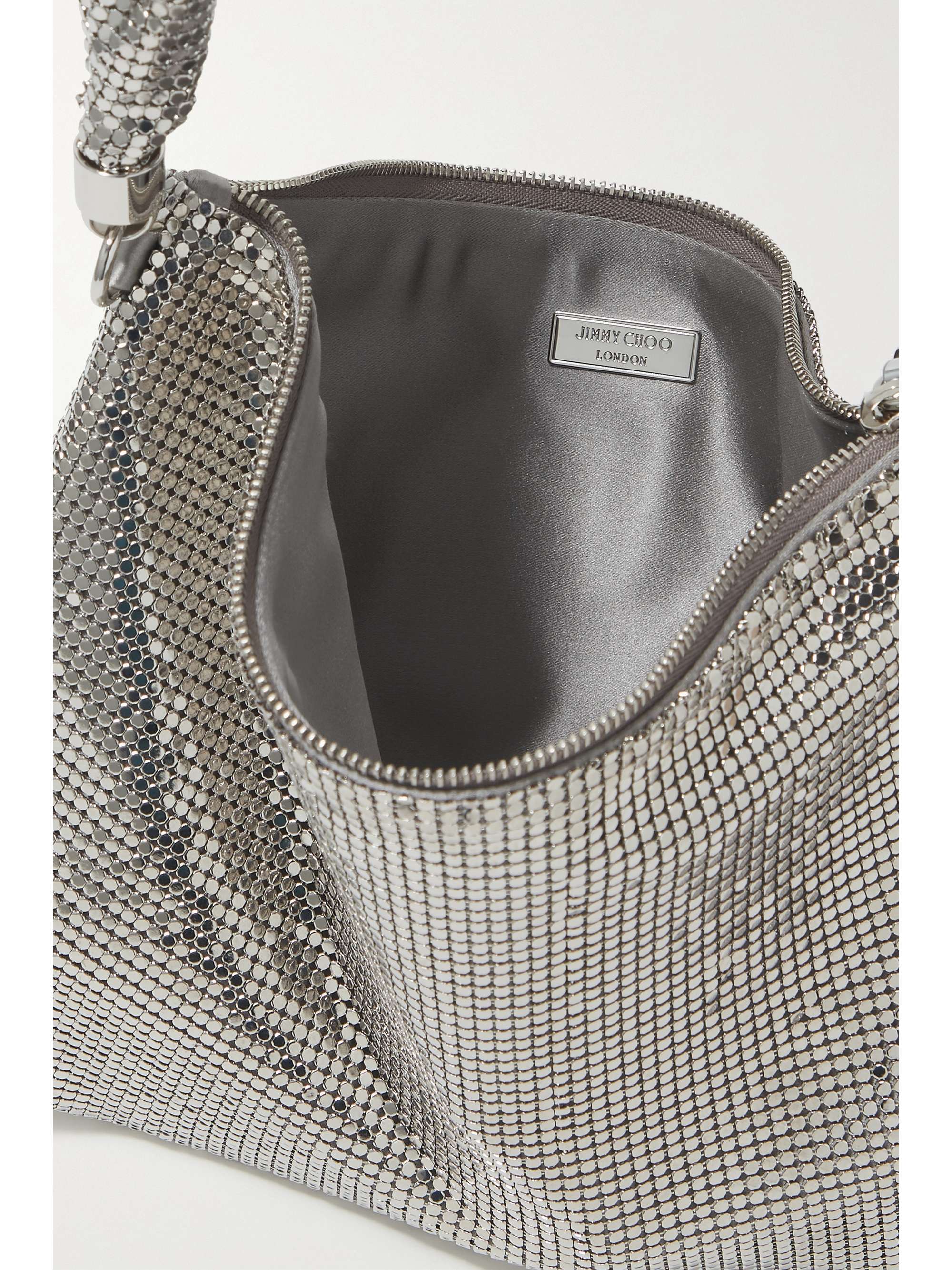 JIMMY CHOO Callie tasseled degradé chainmail shoulder bag